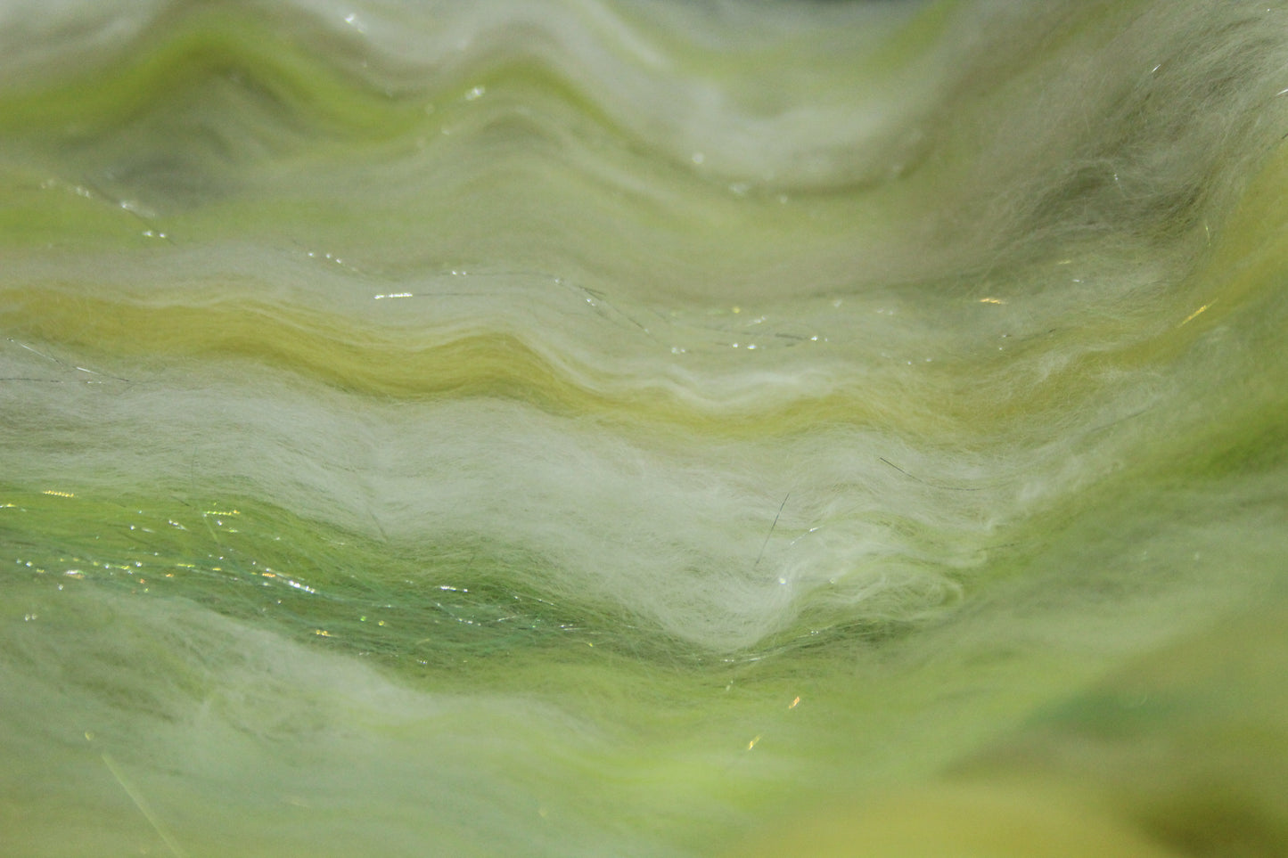 Merino Art Batt  - Green White Yellow  - 52 grams 1.8 oz - Wool for felting, spinning and weaving