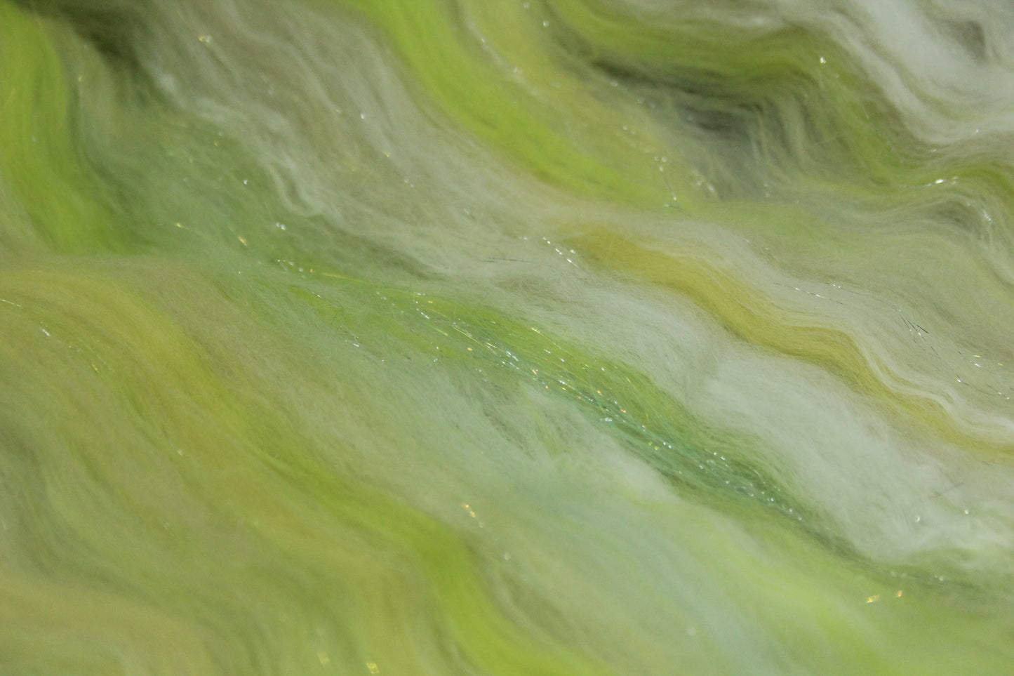 Merino Art Batt  - Green White Yellow  - 52 grams 1.8 oz - Wool for felting, spinning and weaving