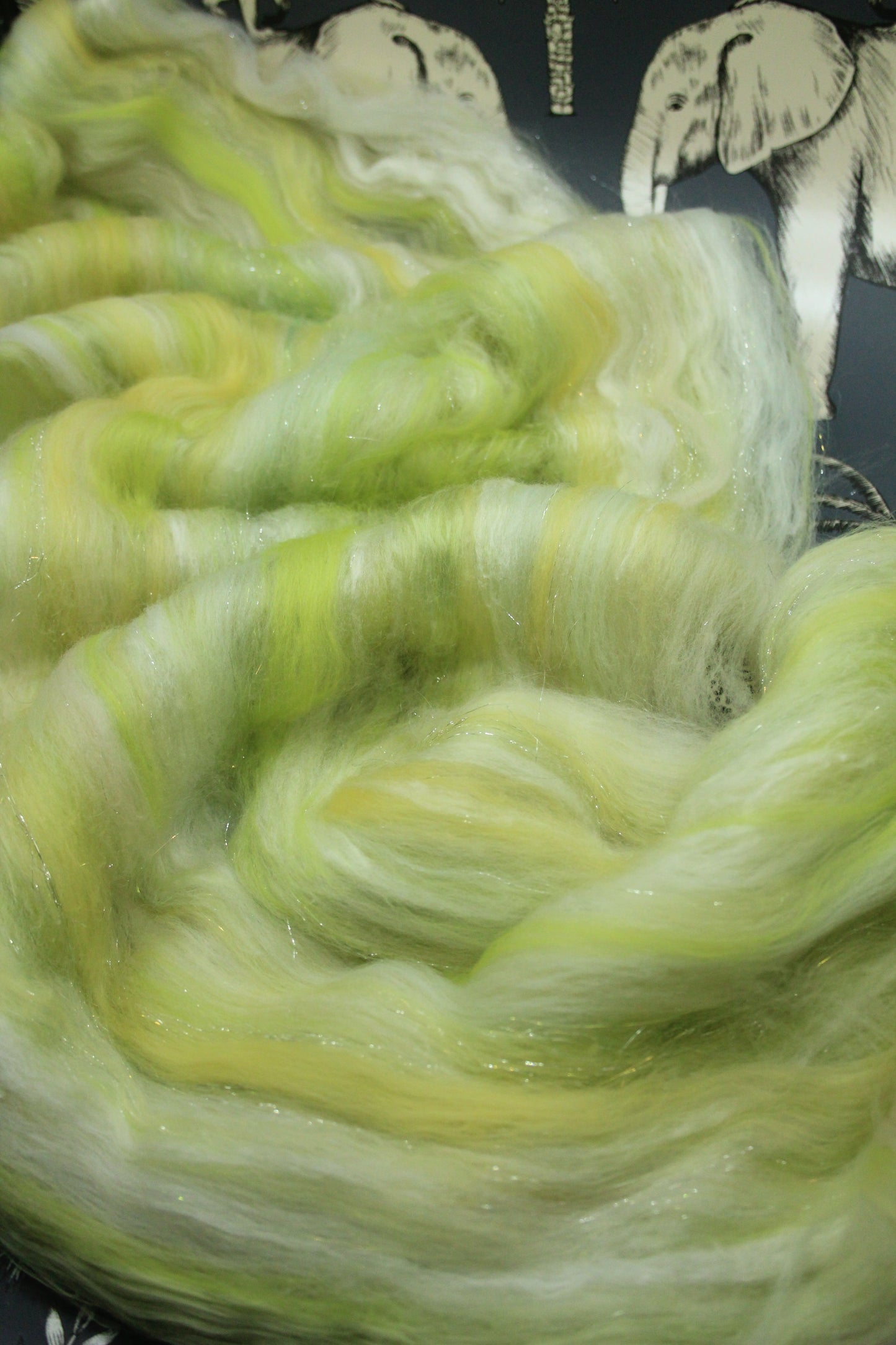 Merino Art Batt  - Green White Yellow  - 52 grams 1.8 oz - Wool for felting, spinning and weaving