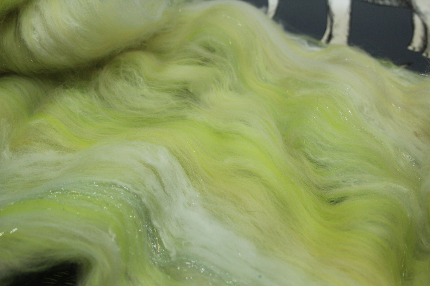 Merino Art Batt  - Green White Yellow  - 52 grams 1.8 oz - Wool for felting, spinning and weaving