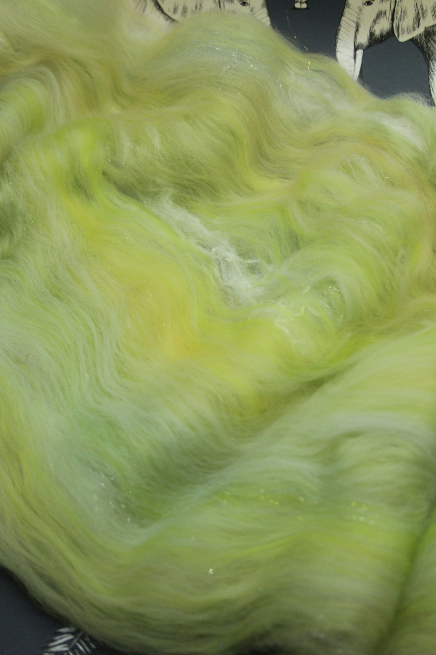 Merino Art Batt  - Green White Yellow  - 52 grams 1.8 oz - Wool for felting, spinning and weaving
