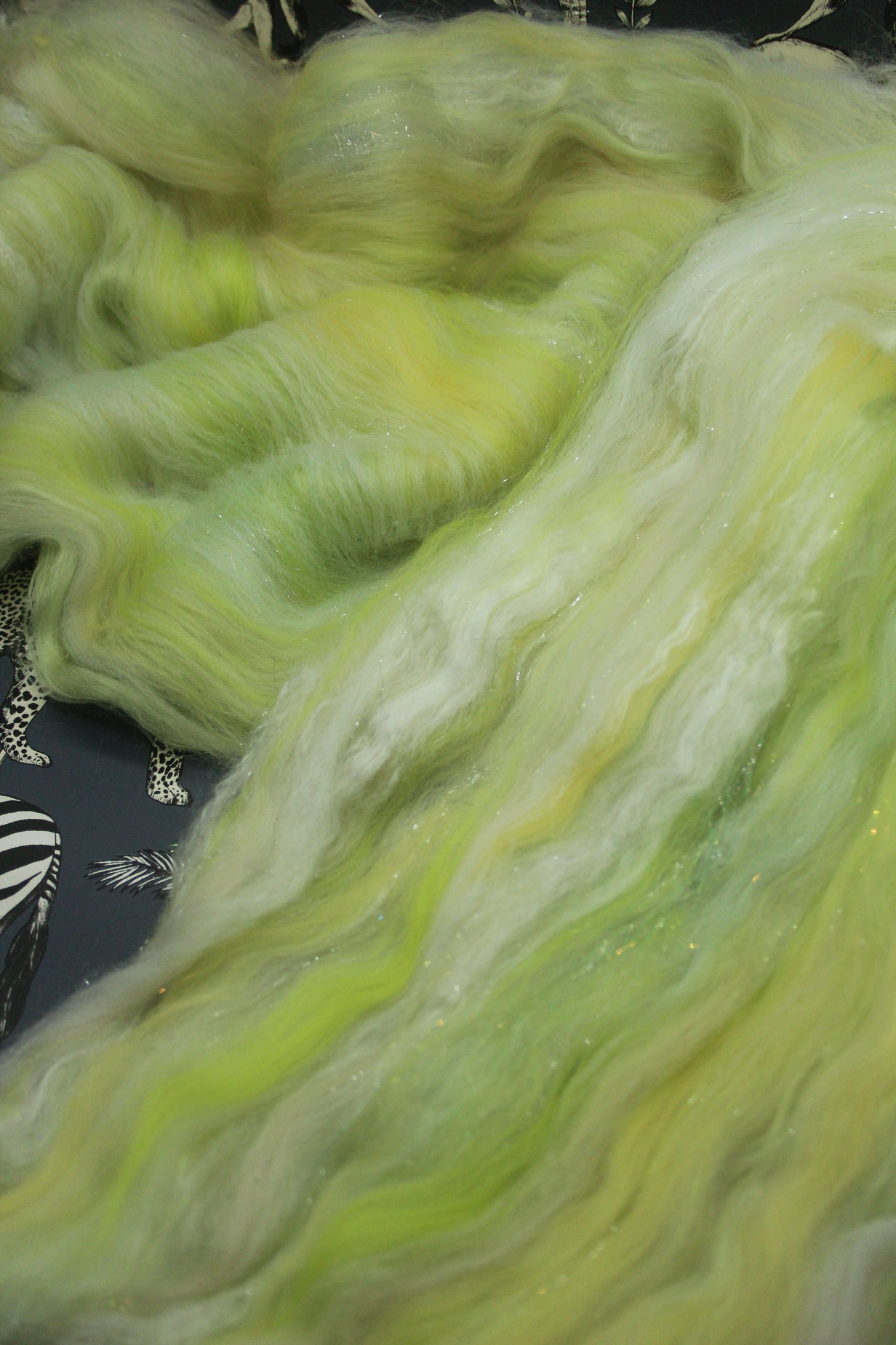 Merino Art Batt  - Green White Yellow  - 52 grams 1.8 oz - Wool for felting, spinning and weaving
