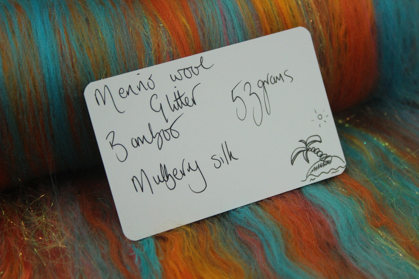 Merino Art Batt  - Orange Turquoise  - 53 grams 1.8 oz - Wool for felting, spinning and weaving (Copy)