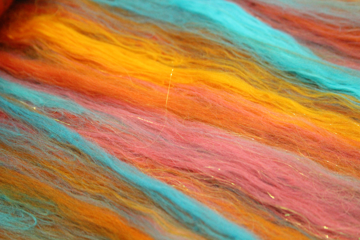 Merino Art Batt  - Orange Turquoise  - 53 grams 1.8 oz - Wool for felting, spinning and weaving (Copy)