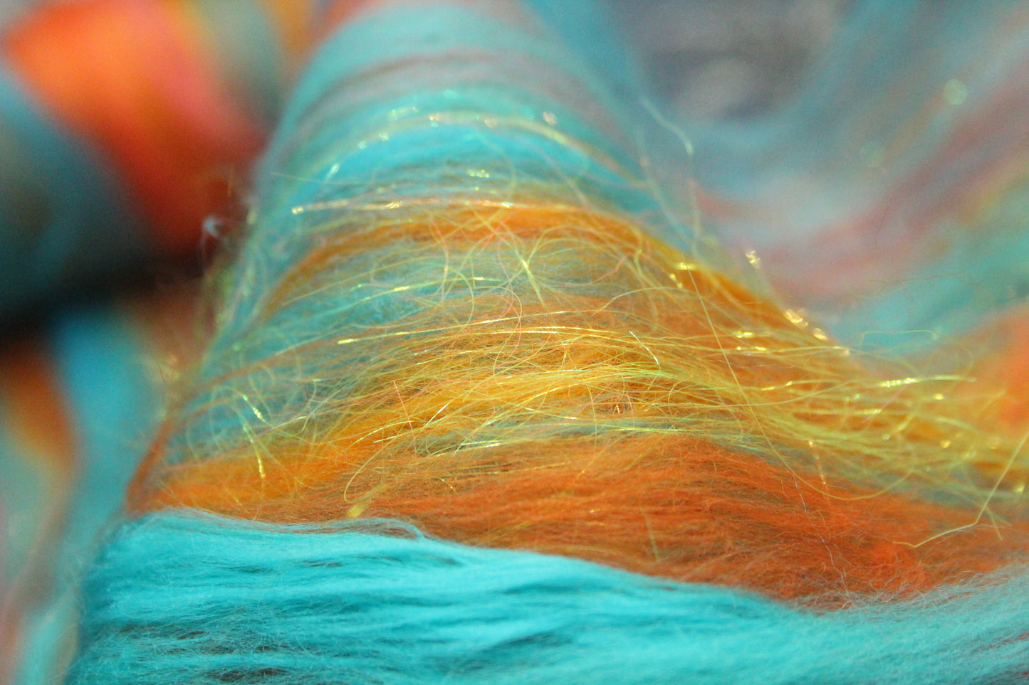 Merino Art Batt  - Orange Turquoise  - 53 grams 1.8 oz - Wool for felting, spinning and weaving (Copy)