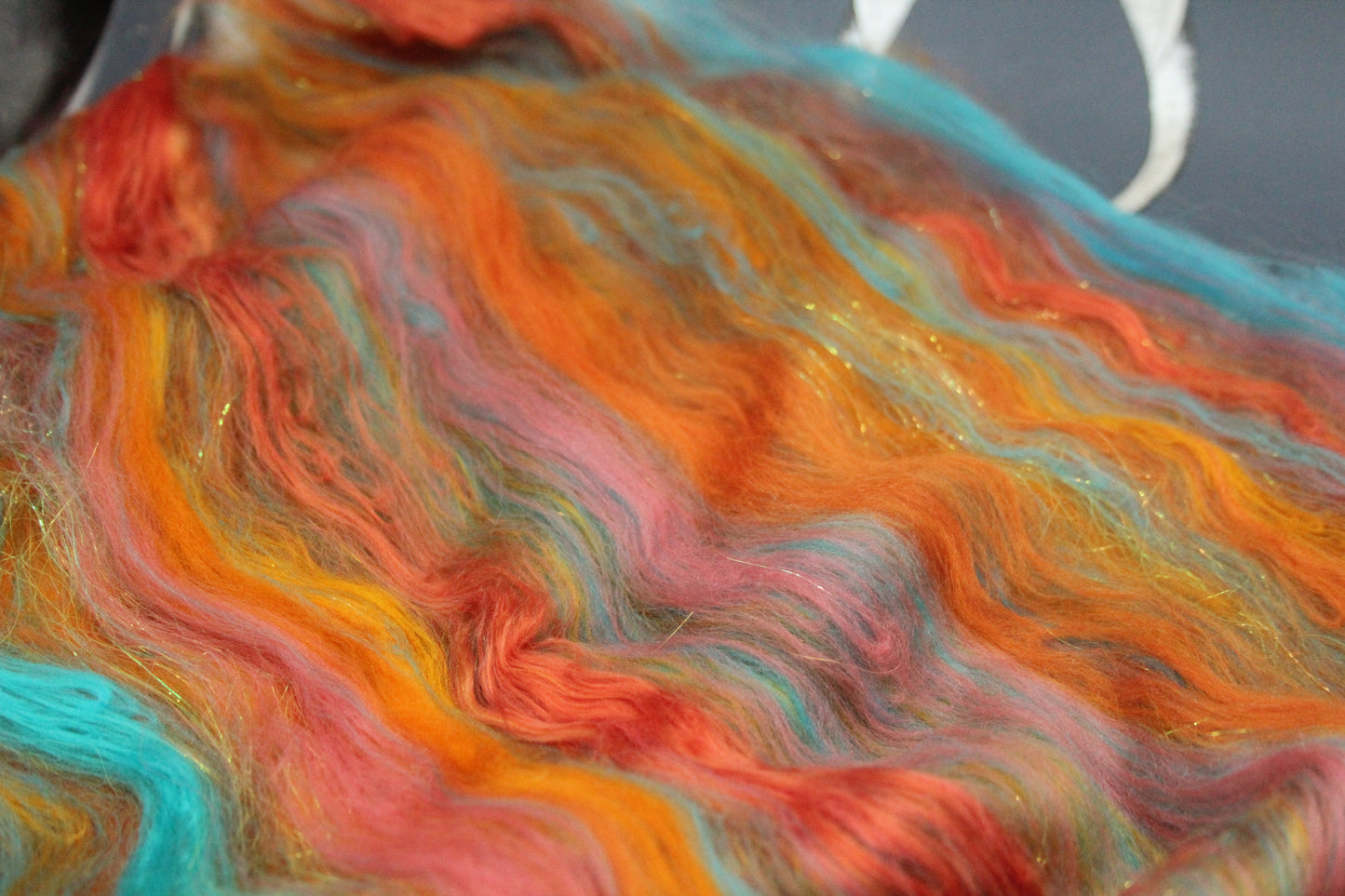 Merino Art Batt  - Orange Turquoise  - 53 grams 1.8 oz - Wool for felting, spinning and weaving (Copy)