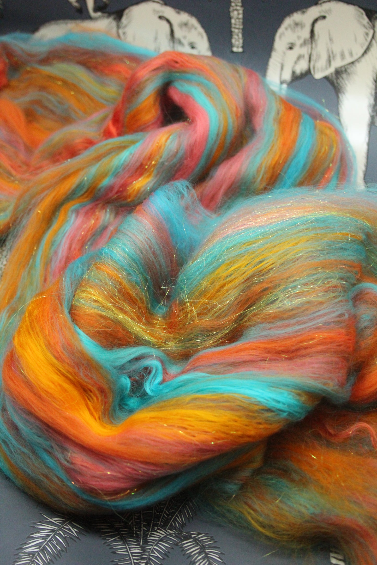Merino Art Batt  - Orange Turquoise  - 53 grams 1.8 oz - Wool for felting, spinning and weaving (Copy)