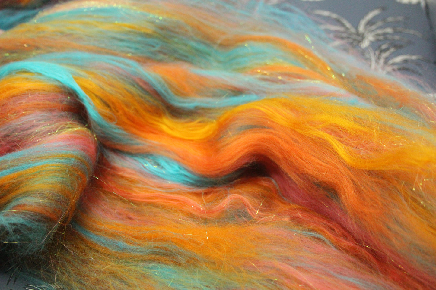 Merino Art Batt  - Orange Turquoise  - 53 grams 1.8 oz - Wool for felting, spinning and weaving (Copy)