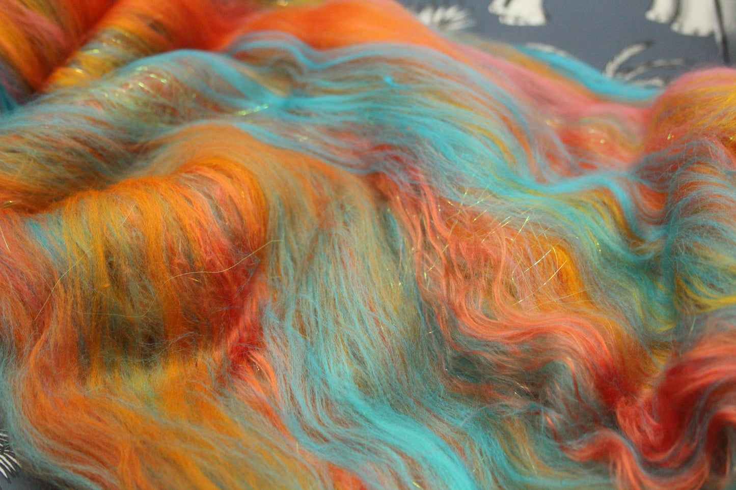 Merino Art Batt  - Orange Turquoise  - 53 grams 1.8 oz - Wool for felting, spinning and weaving (Copy)