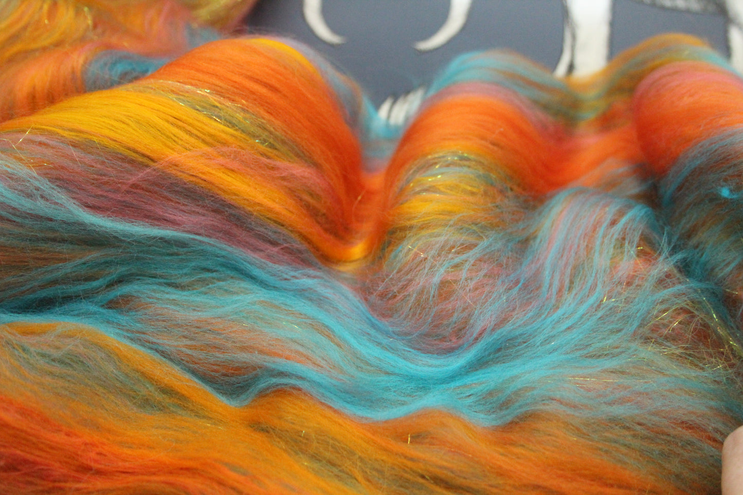 Merino Art Batt  - Orange Turquoise  - 53 grams 1.8 oz - Wool for felting, spinning and weaving (Copy)