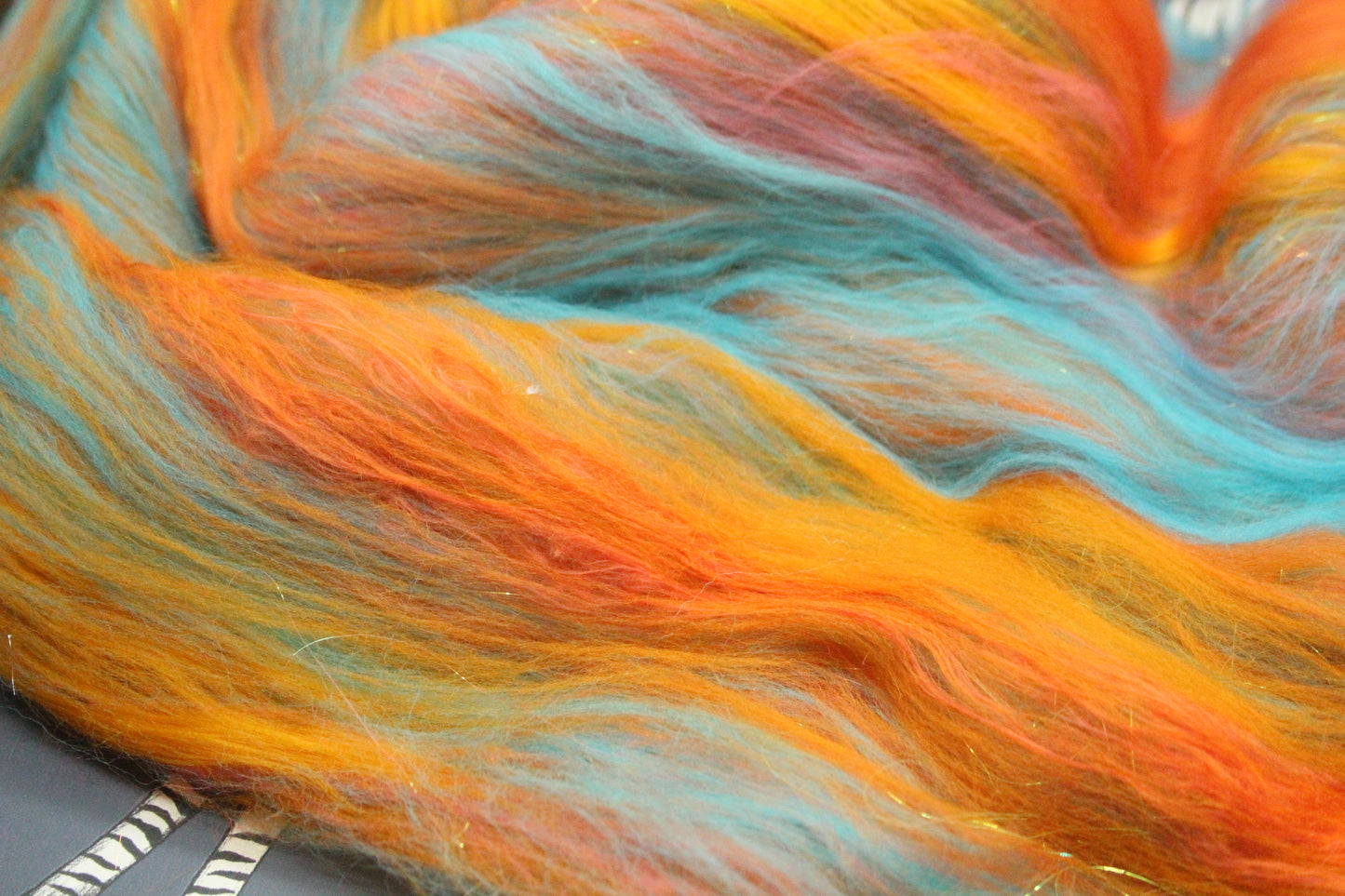 Merino Art Batt  - Orange Turquoise  - 53 grams 1.8 oz - Wool for felting, spinning and weaving (Copy)