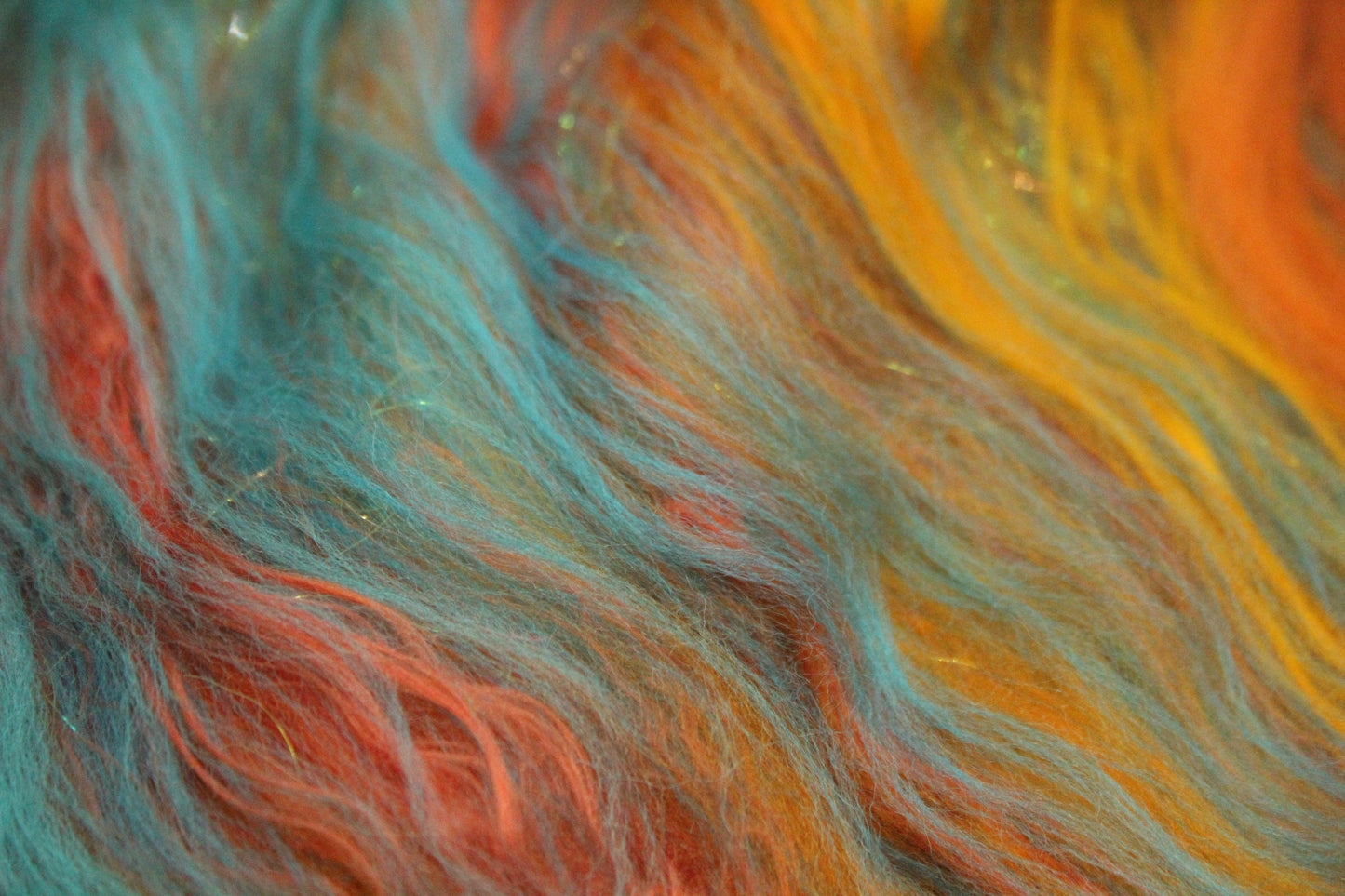 Merino Art Batt  - Orange Turquoise  - 53 grams 1.8 oz - Wool for felting, spinning and weaving (Copy)