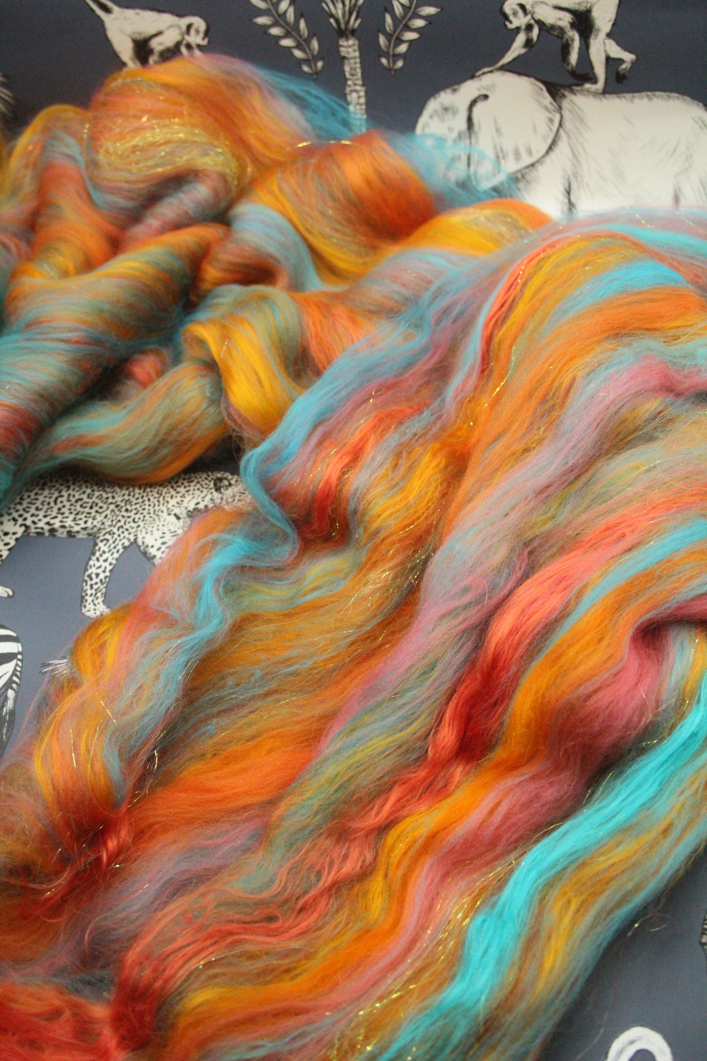 Merino Art Batt  - Orange Turquoise  - 53 grams 1.8 oz - Wool for felting, spinning and weaving (Copy)