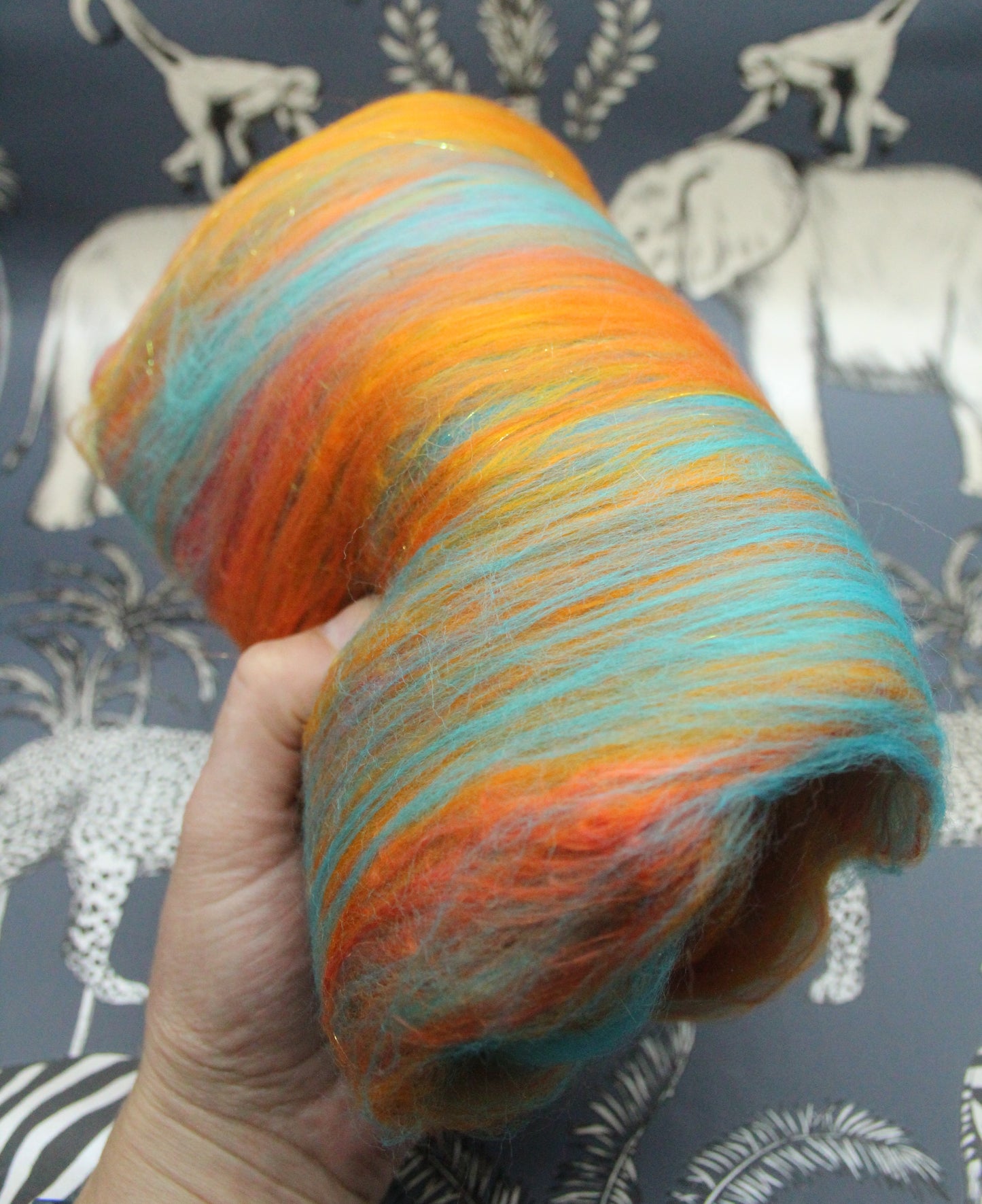 Merino Art Batt  - Orange Turquoise  - 53 grams 1.8 oz - Wool for felting, spinning and weaving (Copy)