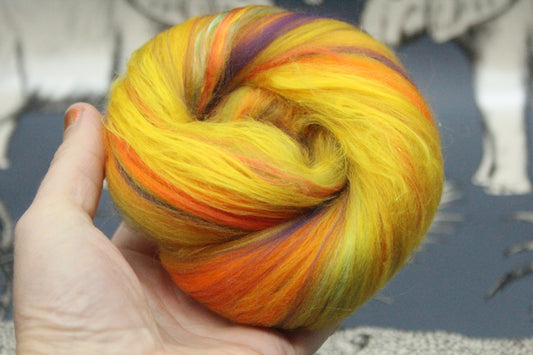 Super Soft 18.5 Micron Merino Wool Blend  - Yellow Orange Green Purple - 9 grams / 0.3 oz  - Fibre for felting, weaving or spinning