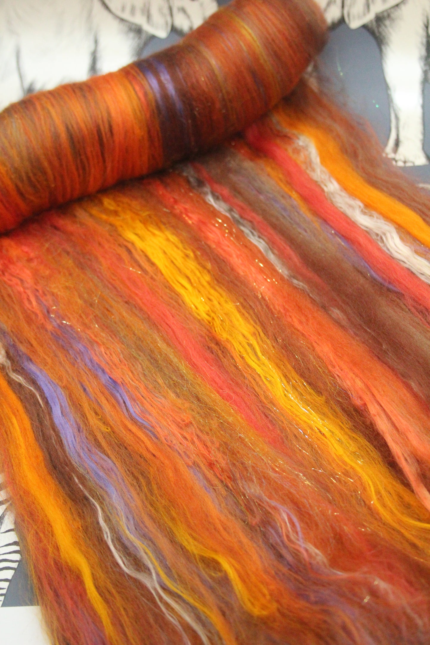 Merino Art Batt  - Orange Brown - 75 grams 2.6 oz - Wool for felting, spinning and weaving
