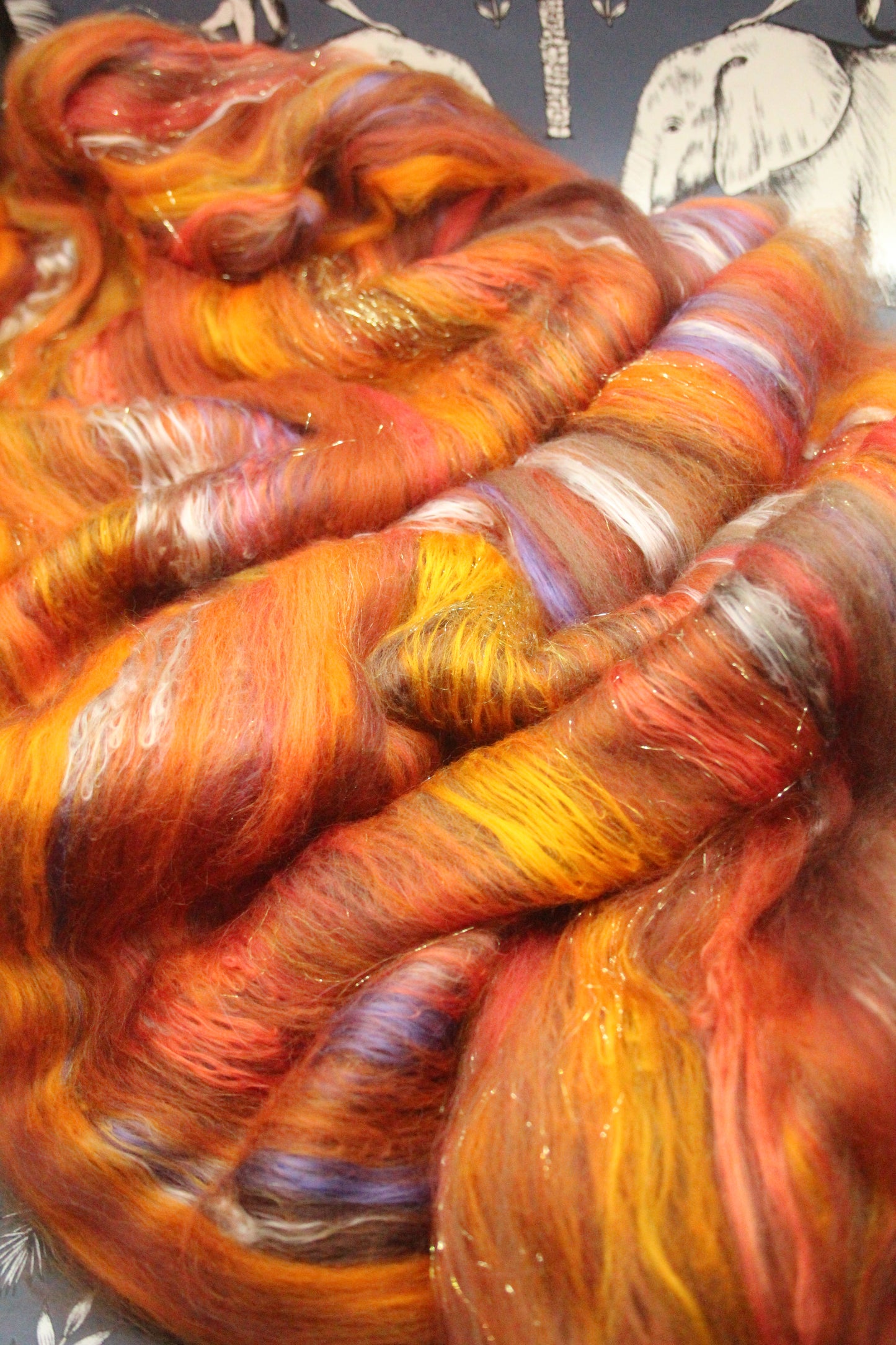 Merino Art Batt  - Orange Brown - 75 grams 2.6 oz - Wool for felting, spinning and weaving