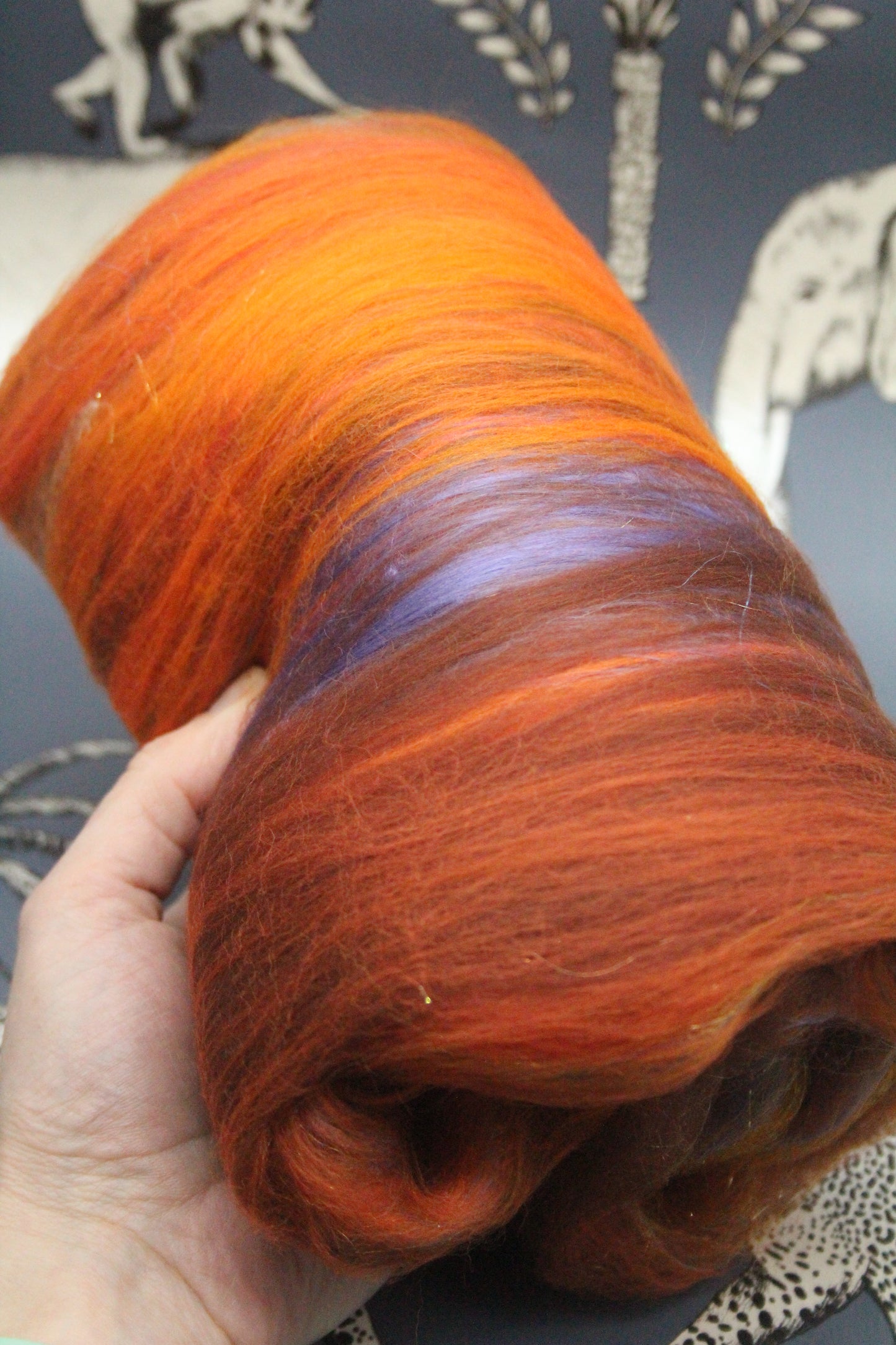 Merino Art Batt  - Orange Brown - 75 grams 2.6 oz - Wool for felting, spinning and weaving