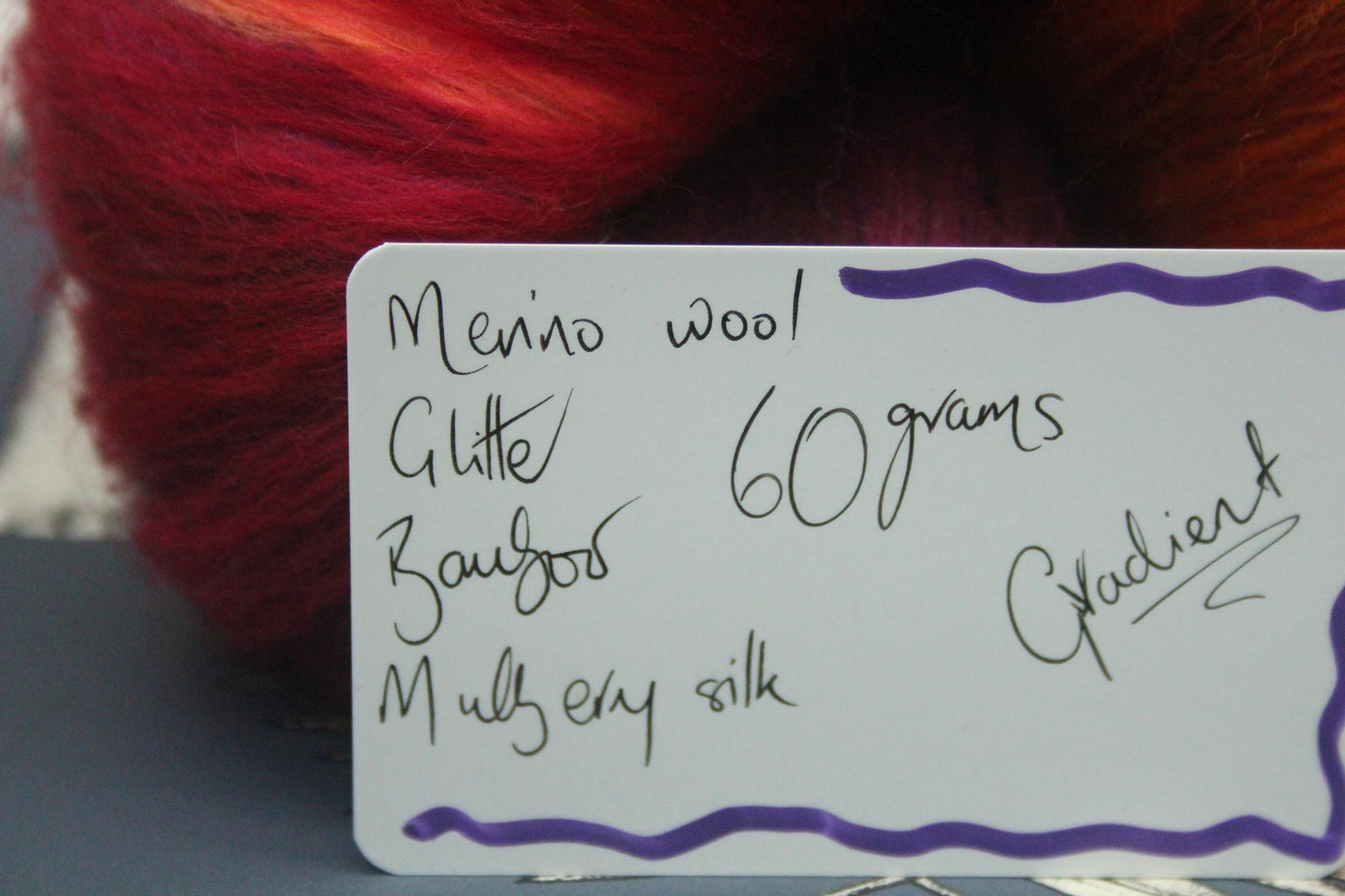 Merino Art Batt  - Orange Red Damson - Gradient - 60 grams 2.1 oz - Wool for felting, spinning and weaving