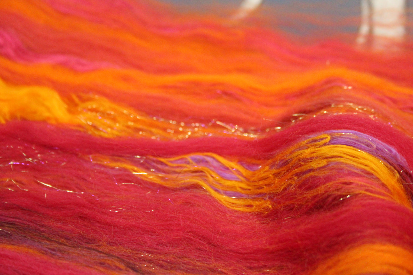 Merino Art Batt  - Orange Red Damson - Gradient - 60 grams 2.1 oz - Wool for felting, spinning and weaving