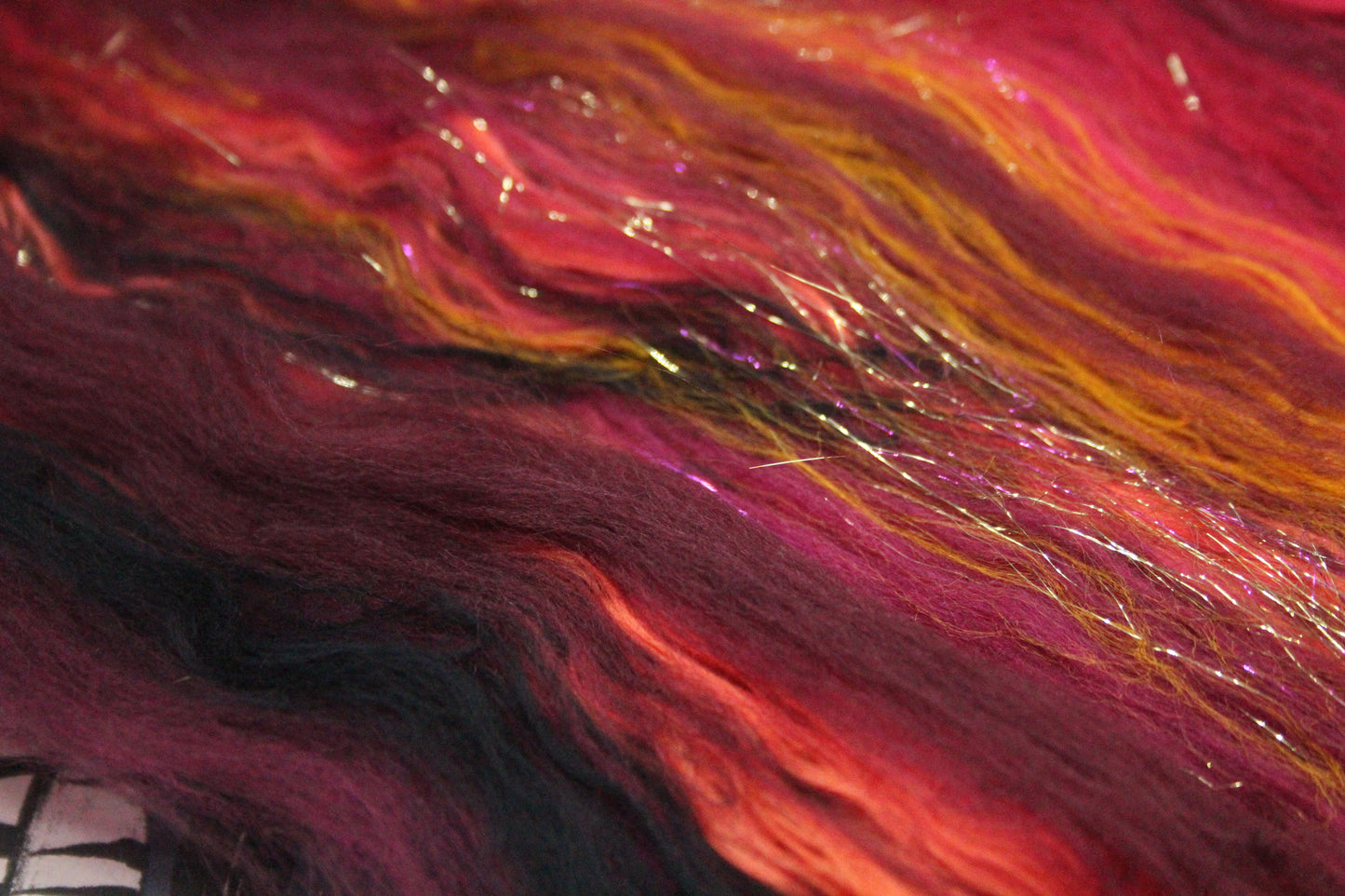 Merino Art Batt  - Orange Red Damson - Gradient - 60 grams 2.1 oz - Wool for felting, spinning and weaving