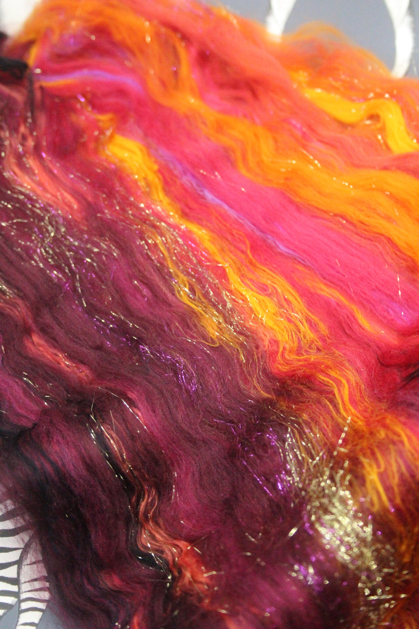 Merino Art Batt  - Orange Red Damson - Gradient - 60 grams 2.1 oz - Wool for felting, spinning and weaving