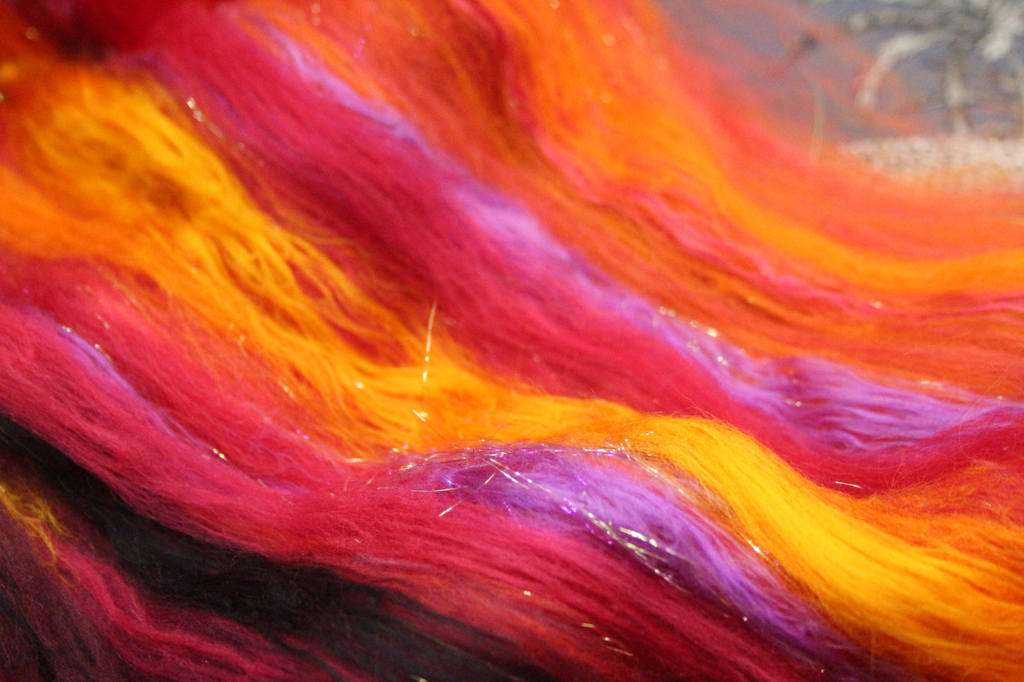 Merino Art Batt  - Orange Red Damson - Gradient - 60 grams 2.1 oz - Wool for felting, spinning and weaving