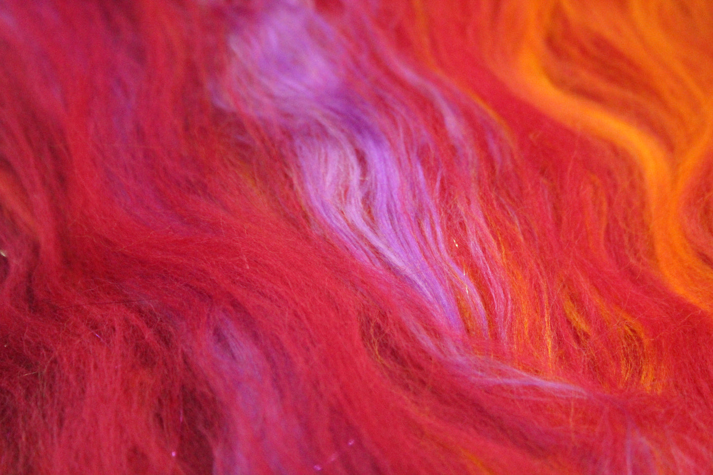 Merino Art Batt  - Orange Red Damson - Gradient - 60 grams 2.1 oz - Wool for felting, spinning and weaving