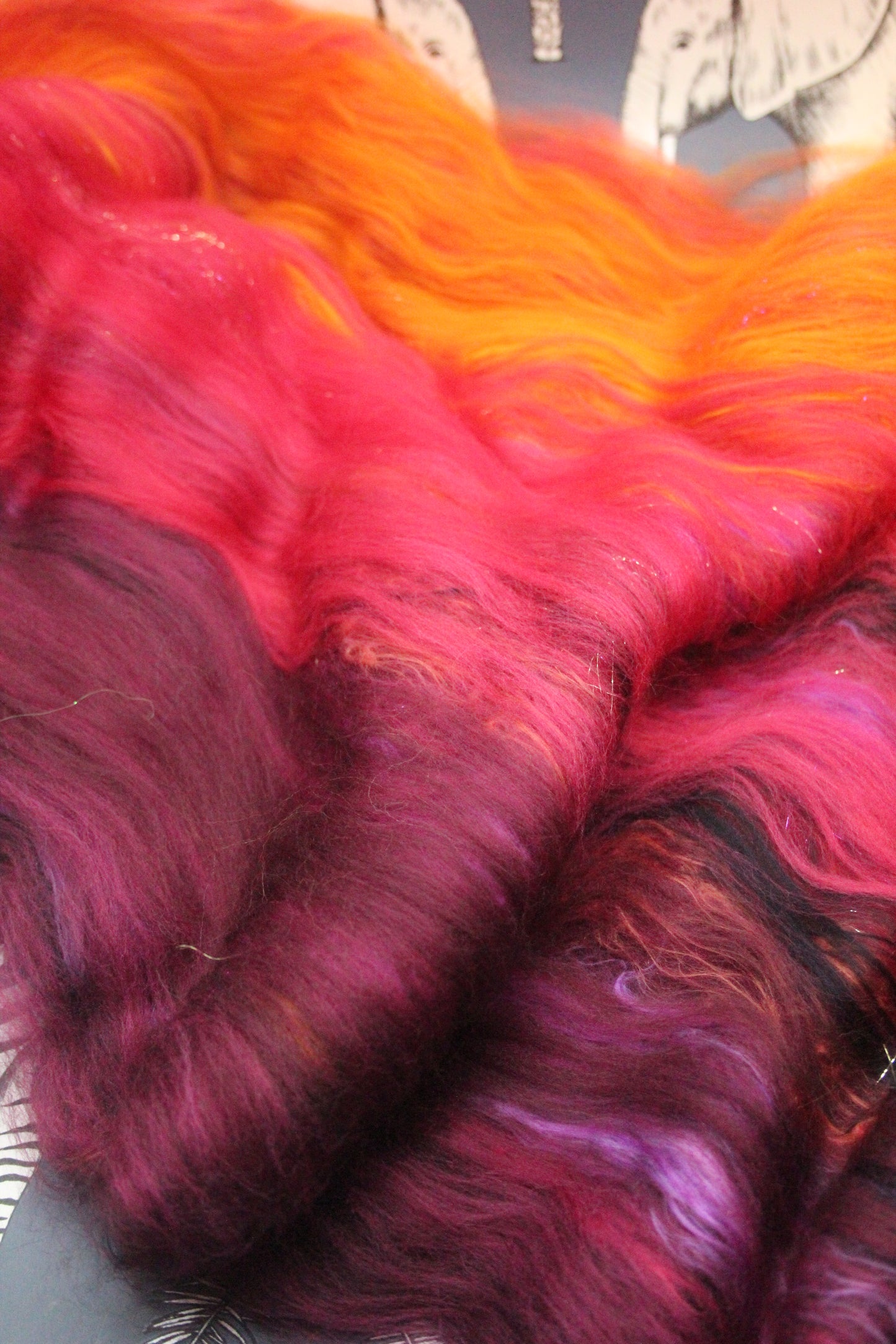 Merino Art Batt  - Orange Red Damson - Gradient - 60 grams 2.1 oz - Wool for felting, spinning and weaving