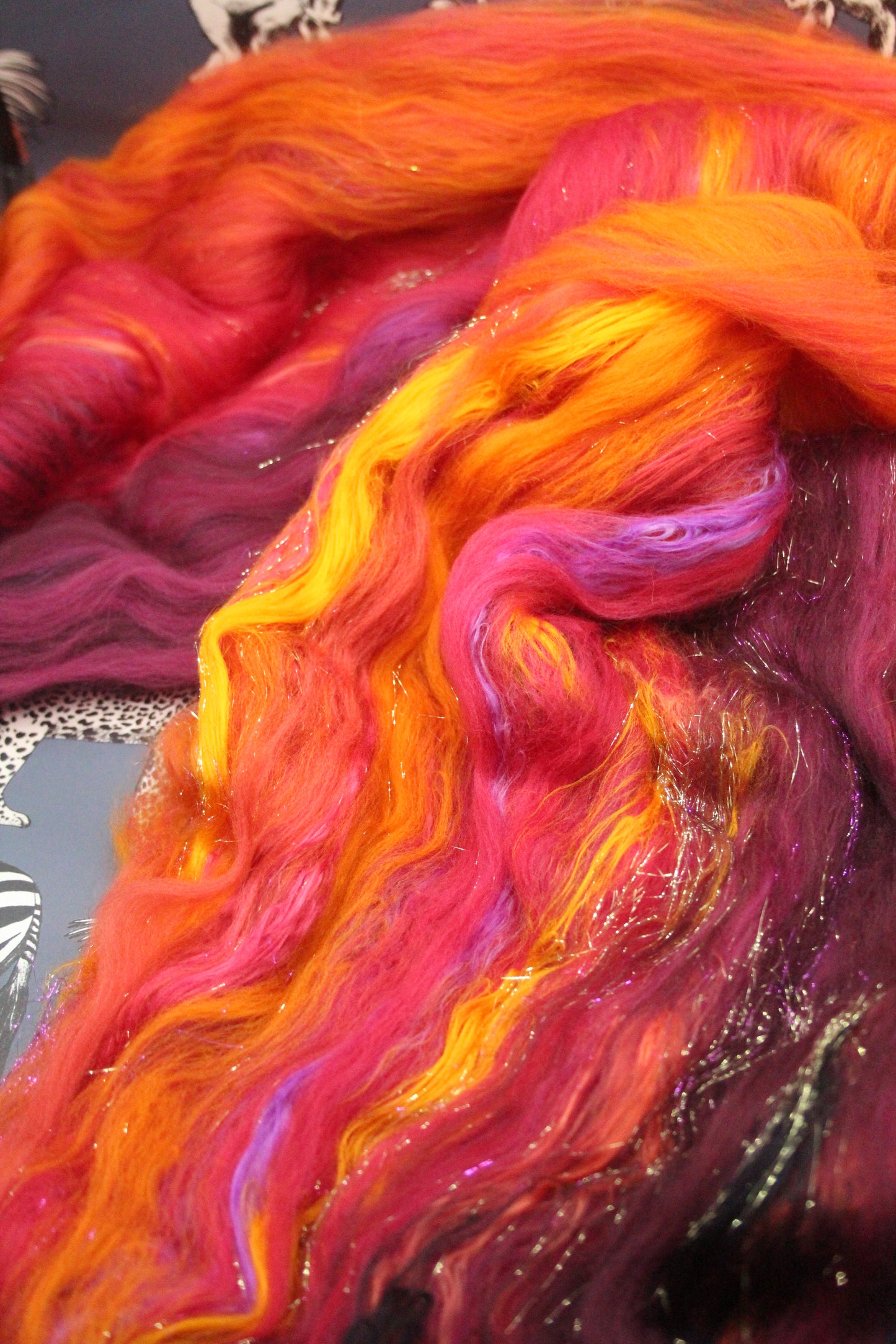 Merino Art Batt  - Orange Red Damson - Gradient - 60 grams 2.1 oz - Wool for felting, spinning and weaving