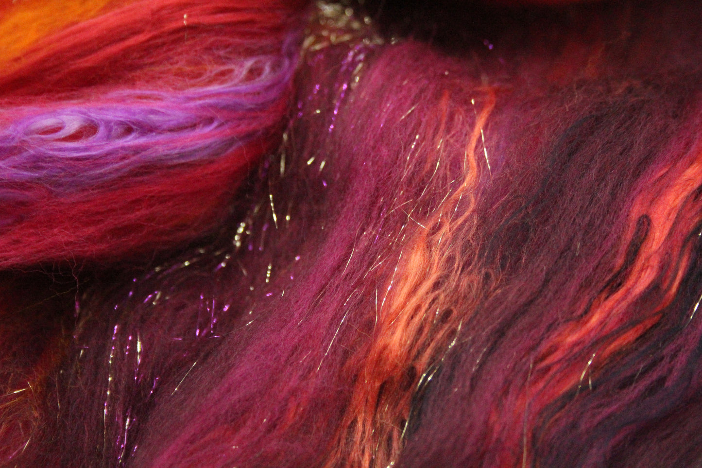 Merino Art Batt  - Orange Red Damson - Gradient - 60 grams 2.1 oz - Wool for felting, spinning and weaving