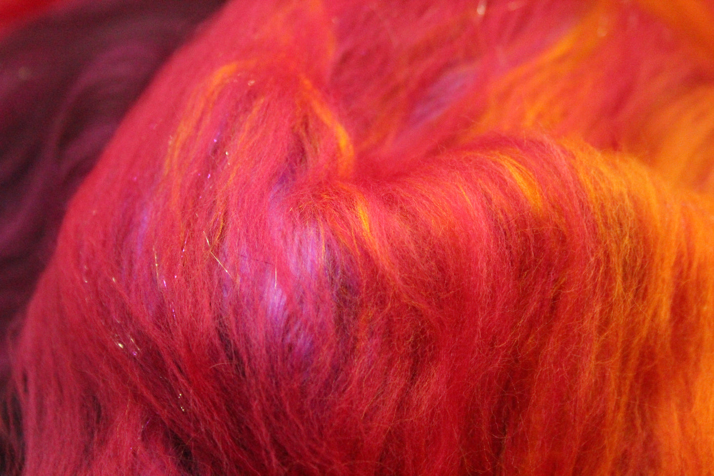 Merino Art Batt  - Orange Red Damson - Gradient - 60 grams 2.1 oz - Wool for felting, spinning and weaving