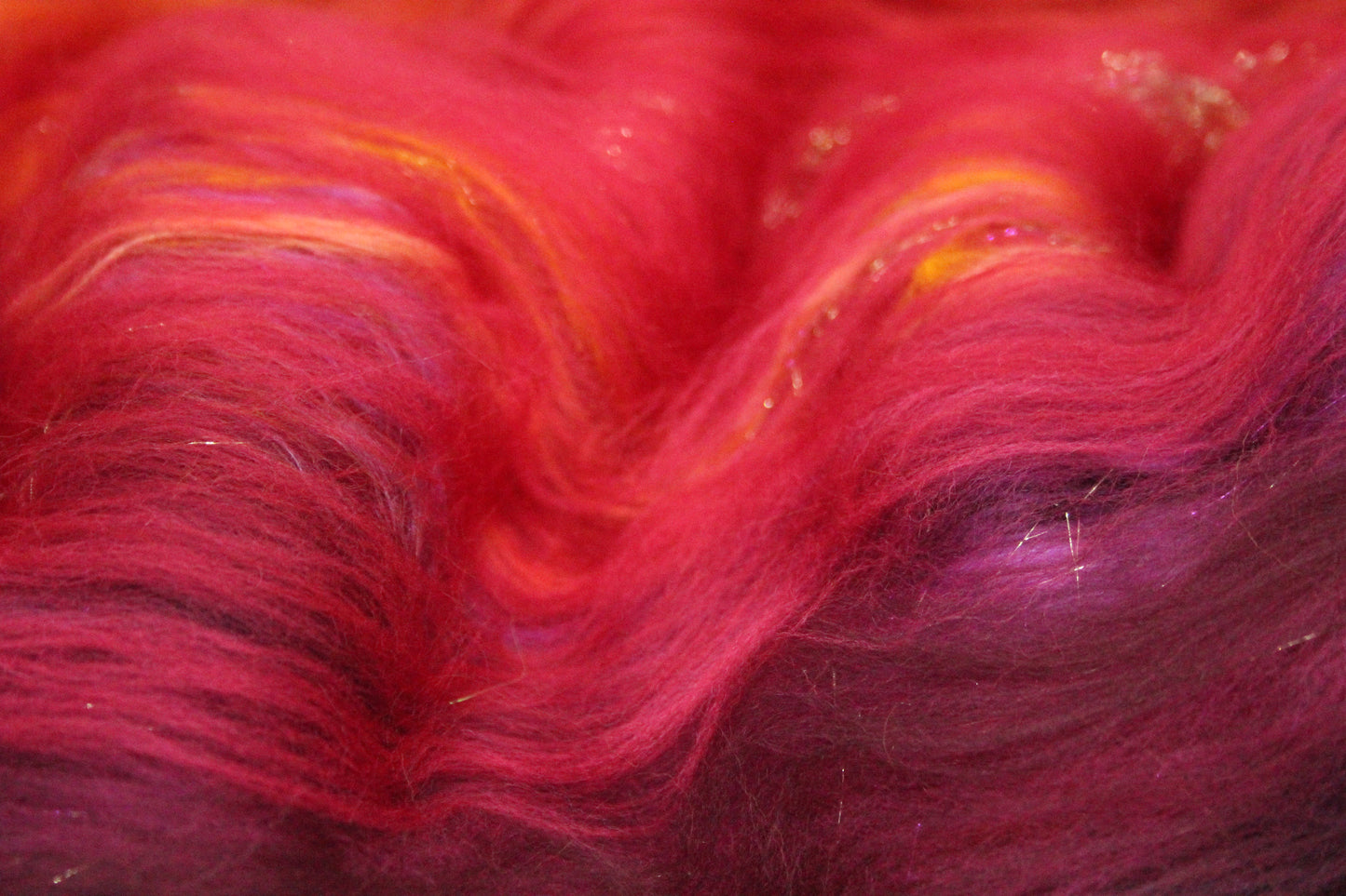 Merino Art Batt  - Orange Red Damson - Gradient - 60 grams 2.1 oz - Wool for felting, spinning and weaving