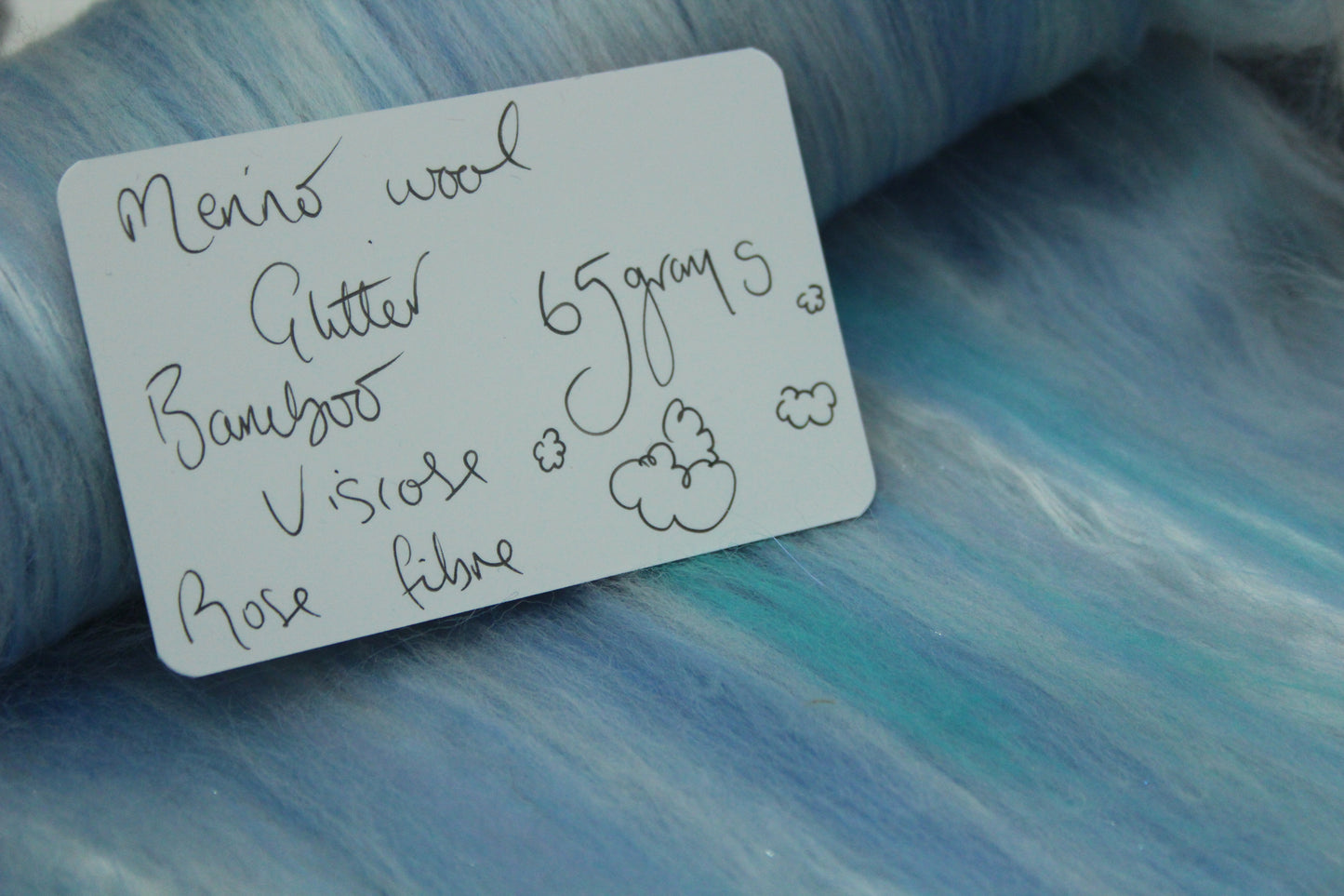 Merino Art Batt  - White Blue Purple Aqua - 65 grams 2.2 oz - Wool for felting, spinning and weaving