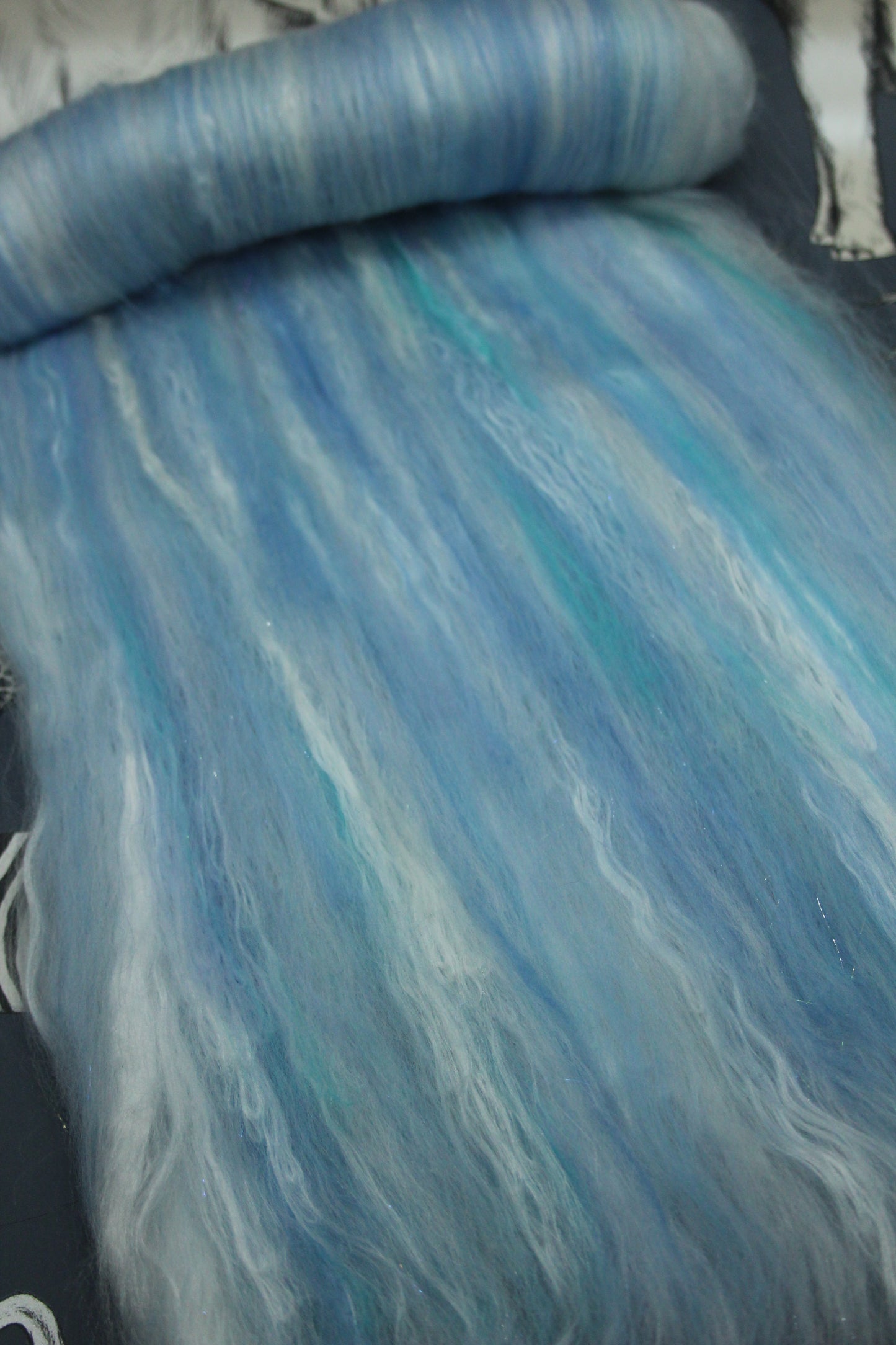 Merino Art Batt  - White Blue Purple Aqua - 65 grams 2.2 oz - Wool for felting, spinning and weaving