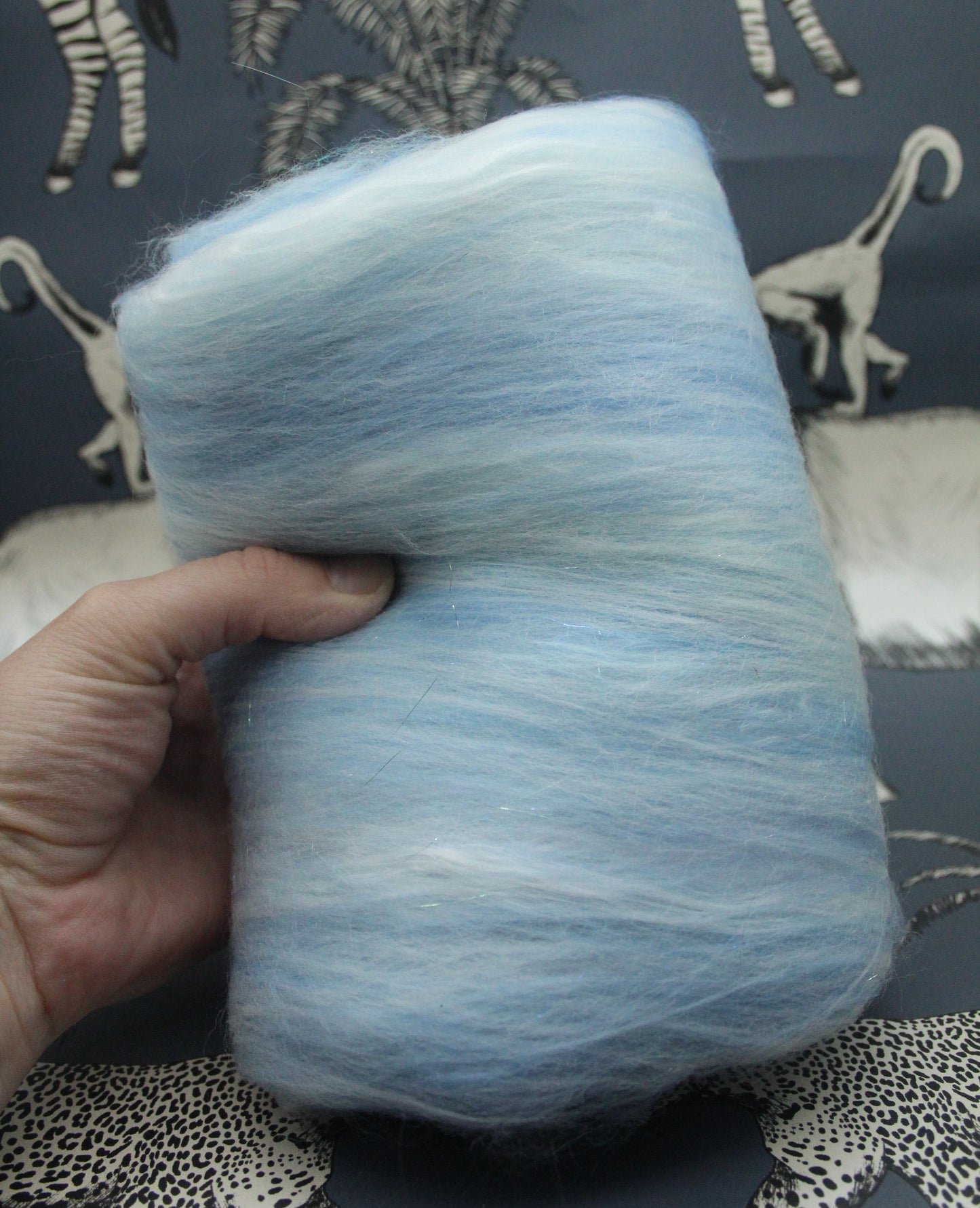 Merino Art Batt  - White Blue Purple Aqua - 65 grams 2.2 oz - Wool for felting, spinning and weaving