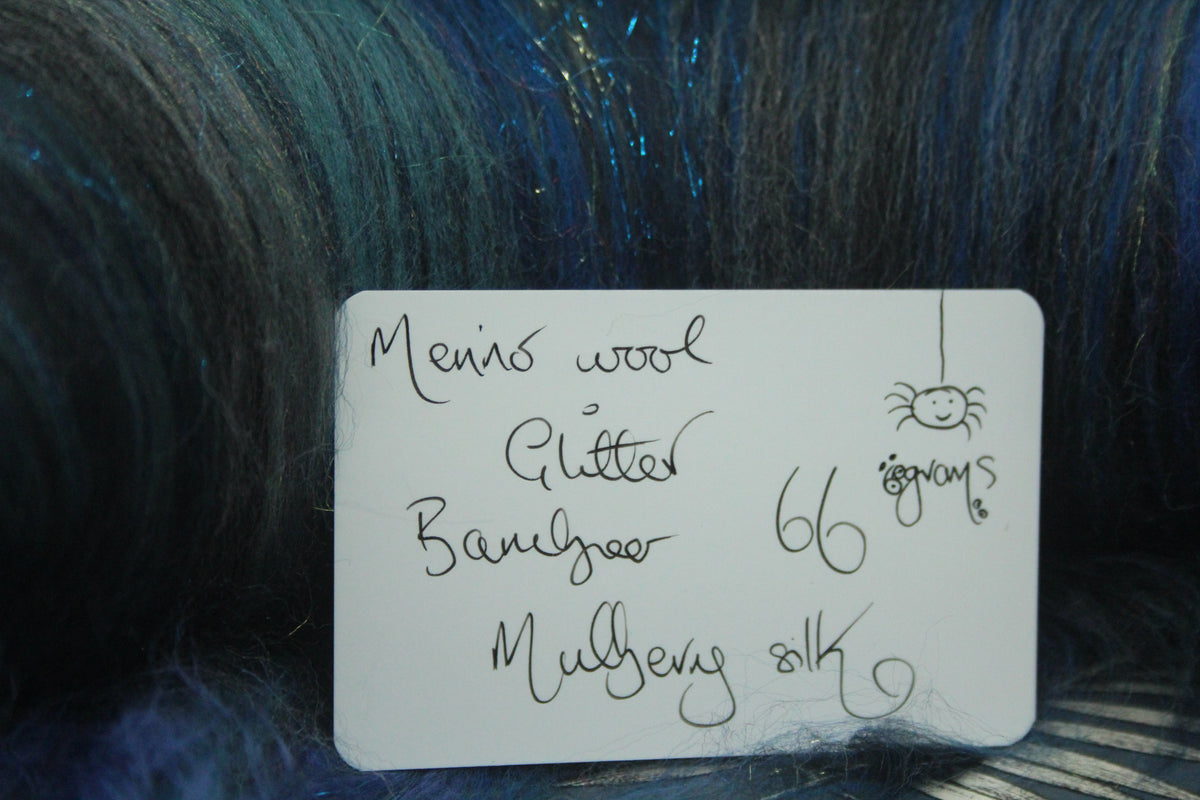 Merino Art Batt  -  Blue Black Grey - 66 grams 2.3 oz - Wool for felting, spinning and weaving