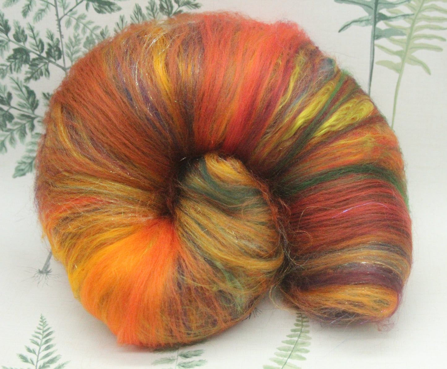 Merino Art Batt  - Orange Green - 119 grams 4.1 oz - Wool for felting, spinning and weaving