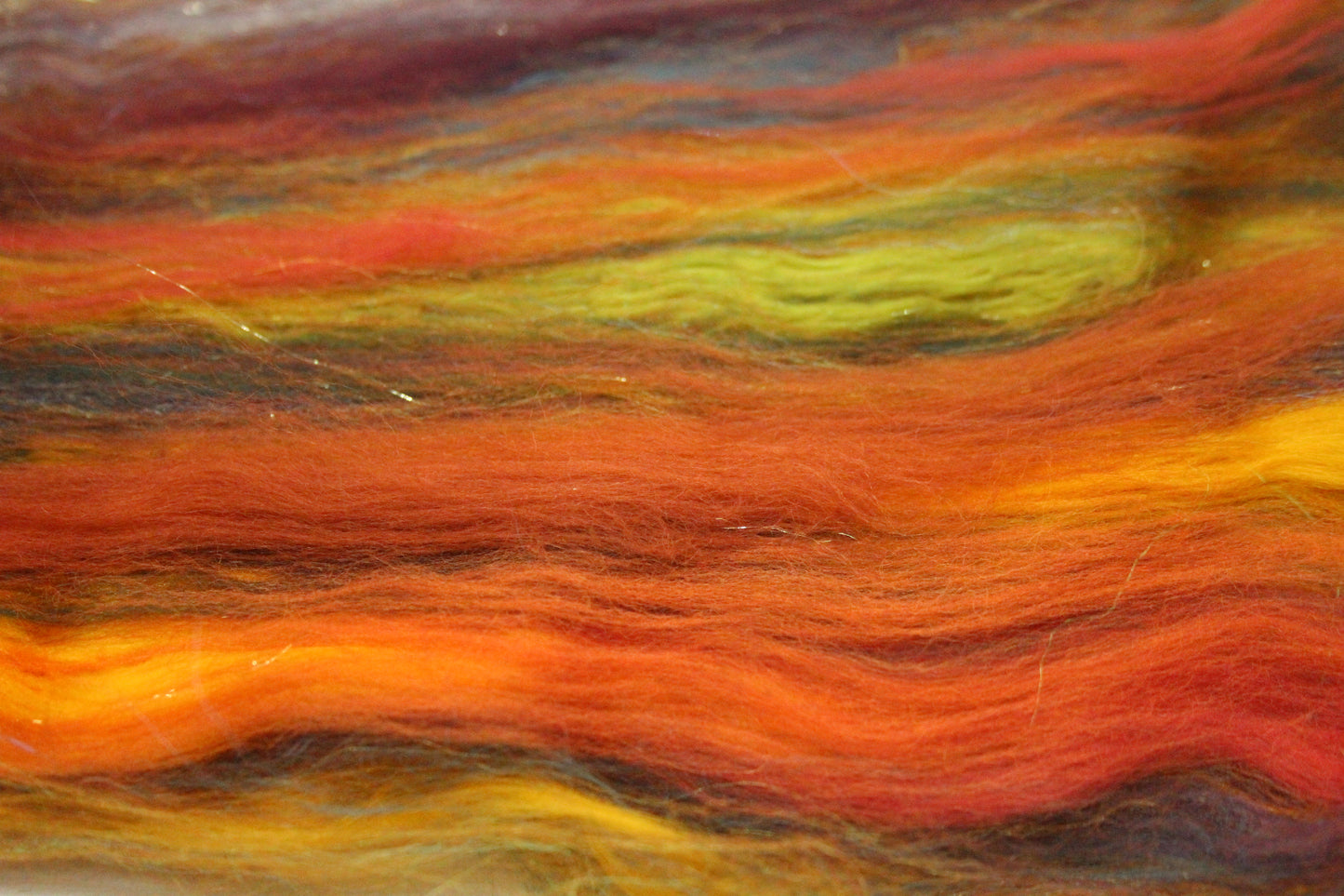 Merino Art Batt  - Orange Green - 119 grams 4.1 oz - Wool for felting, spinning and weaving