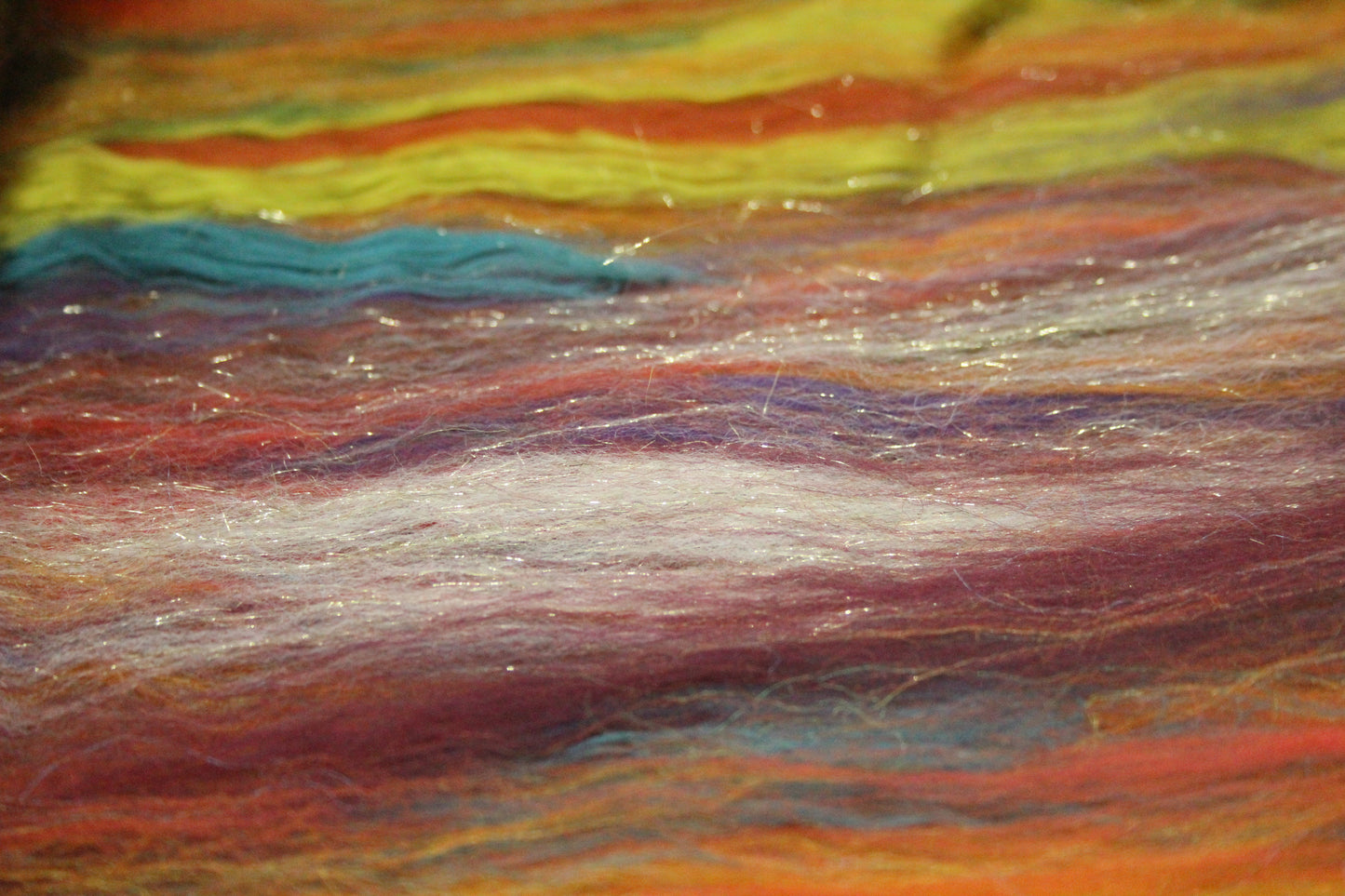 Merino Art Batt  - Orange Green - 119 grams 4.1 oz - Wool for felting, spinning and weaving