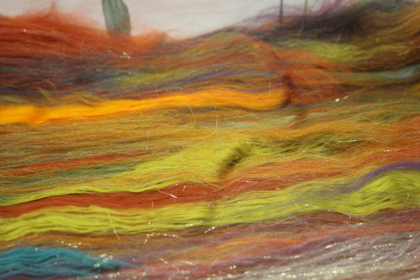 Merino Art Batt  - Orange Green - 119 grams 4.1 oz - Wool for felting, spinning and weaving