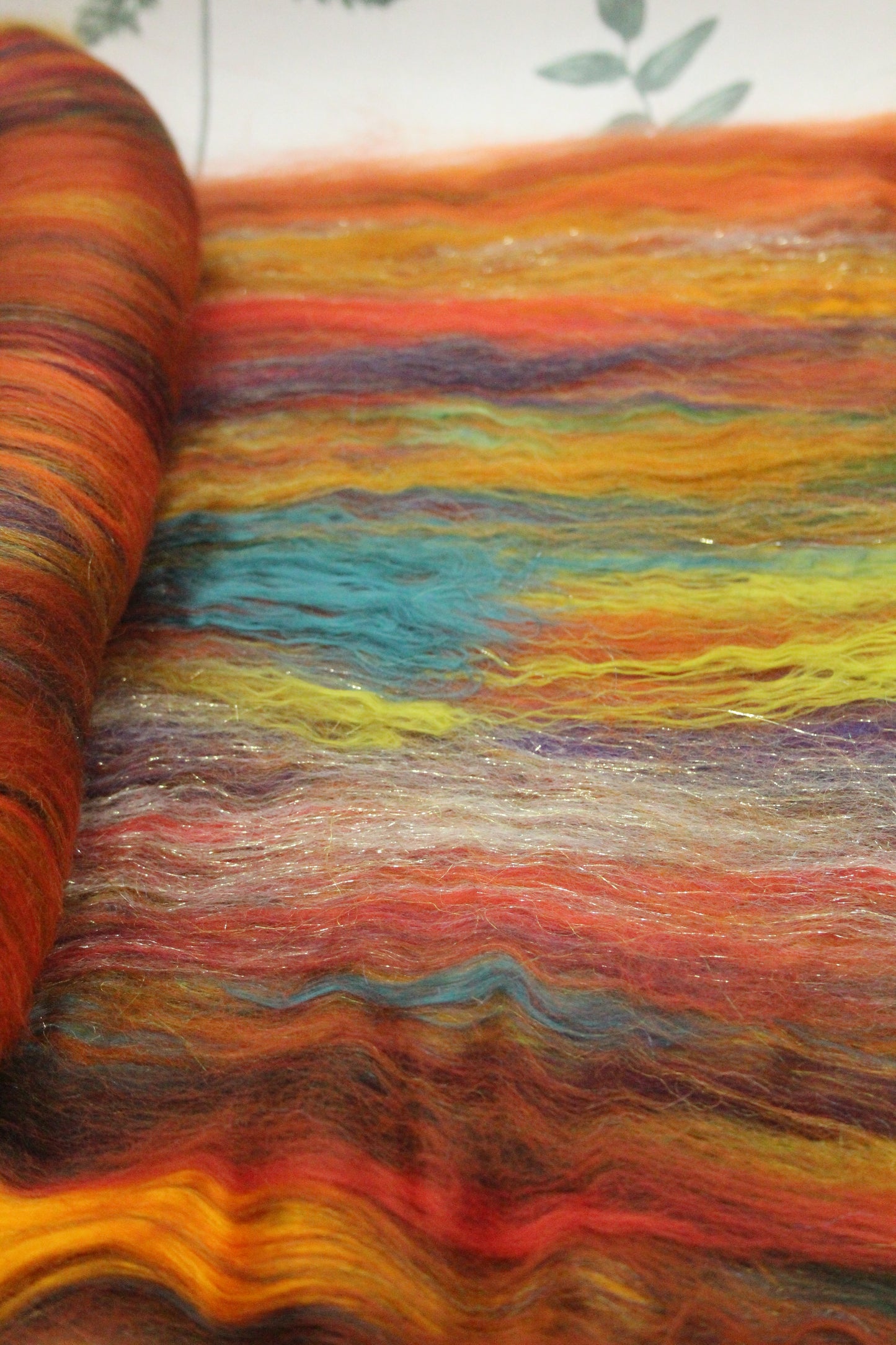 Merino Art Batt  - Orange Green - 119 grams 4.1 oz - Wool for felting, spinning and weaving