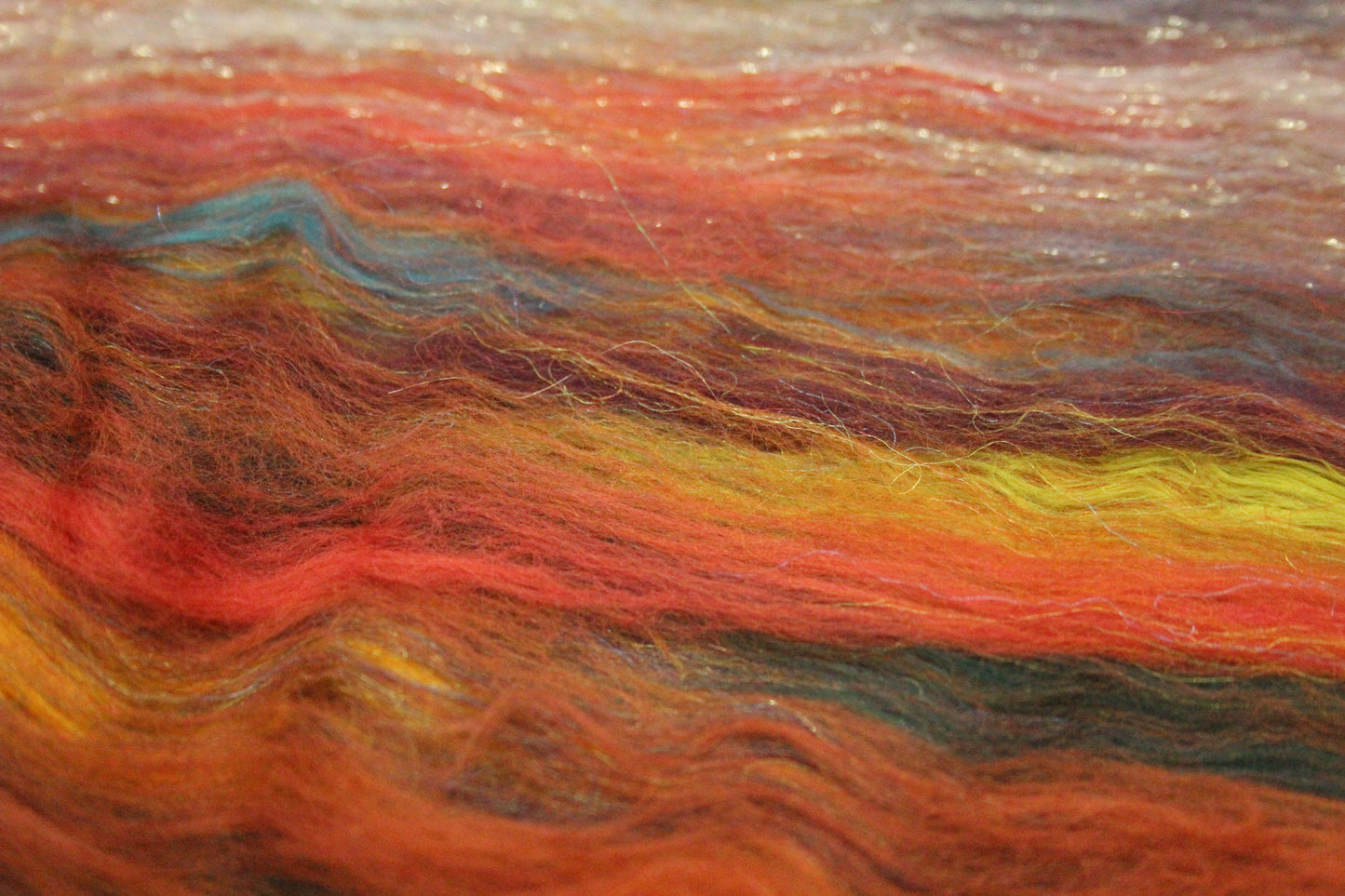 Merino Art Batt  - Orange Green - 119 grams 4.1 oz - Wool for felting, spinning and weaving