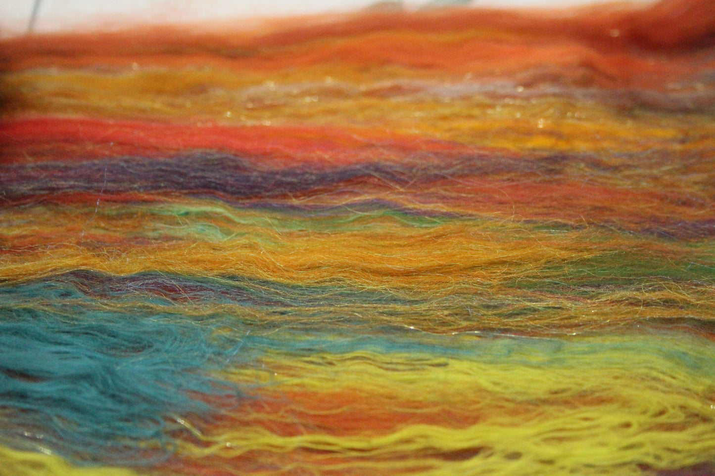 Merino Art Batt  - Orange Green - 119 grams 4.1 oz - Wool for felting, spinning and weaving