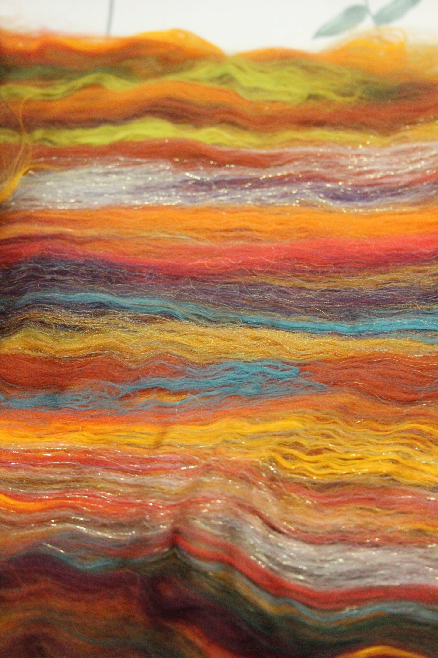 Merino Art Batt  - Orange Green - 119 grams 4.1 oz - Wool for felting, spinning and weaving