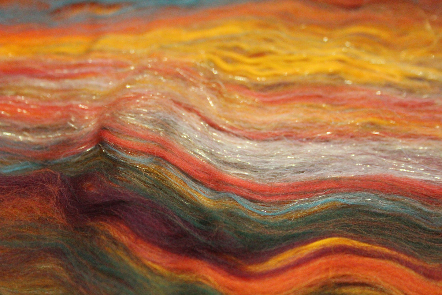 Merino Art Batt  - Orange Green - 119 grams 4.1 oz - Wool for felting, spinning and weaving