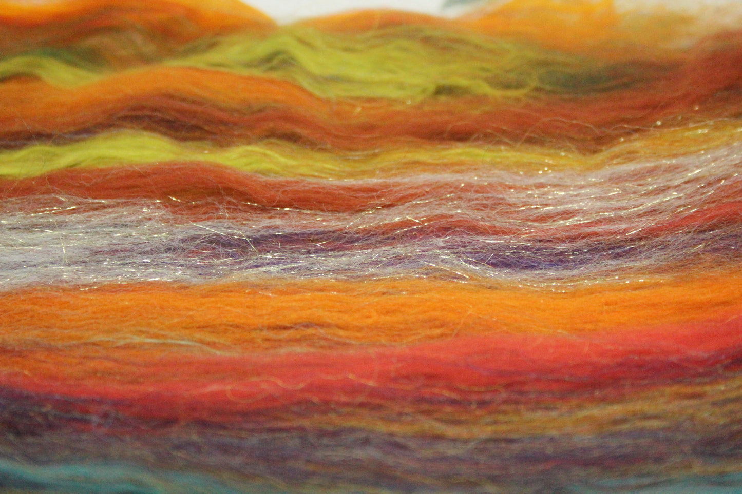 Merino Art Batt  - Orange Green - 119 grams 4.1 oz - Wool for felting, spinning and weaving