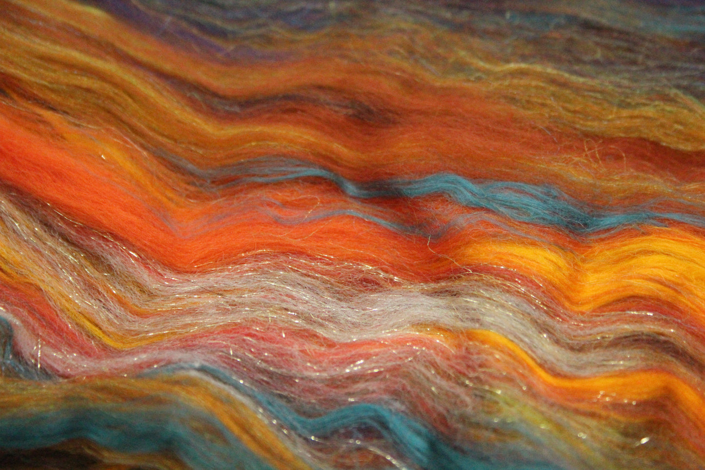 Merino Art Batt  - Orange Green - 119 grams 4.1 oz - Wool for felting, spinning and weaving