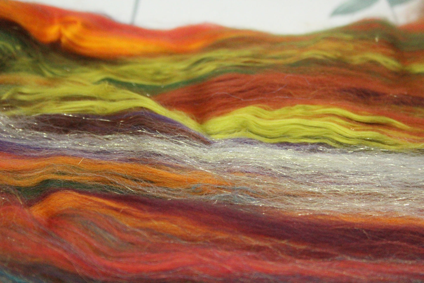 Merino Art Batt  - Orange Green - 119 grams 4.1 oz - Wool for felting, spinning and weaving