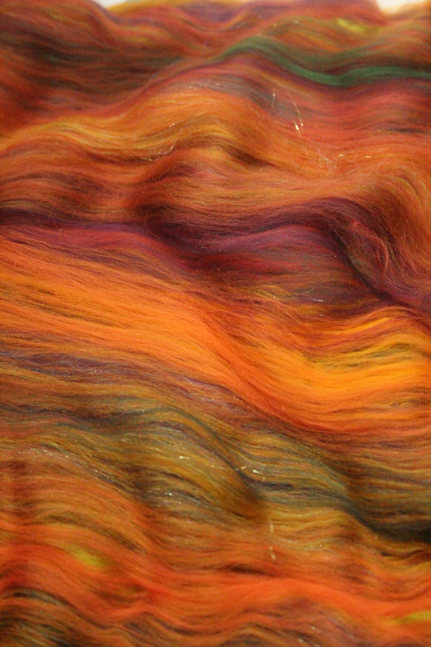 Merino Art Batt  - Orange Green - 119 grams 4.1 oz - Wool for felting, spinning and weaving